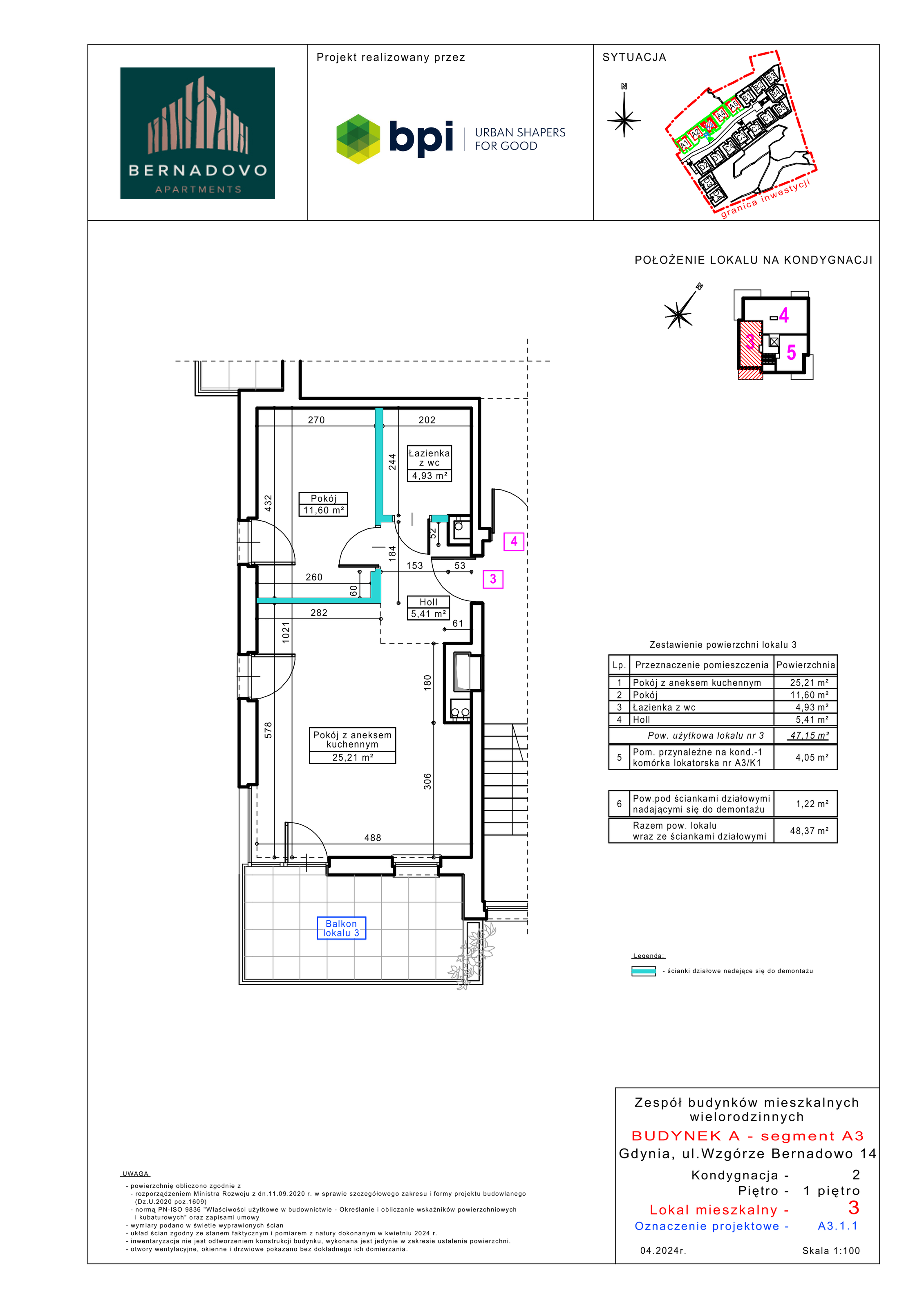 Mieszkanie 47,15 m², piętro 1, oferta nr A3.1.1, Bernadovo, Gdynia, Mały Kack, Mały Kack, ul. Wzgórze Bernadowo-idx