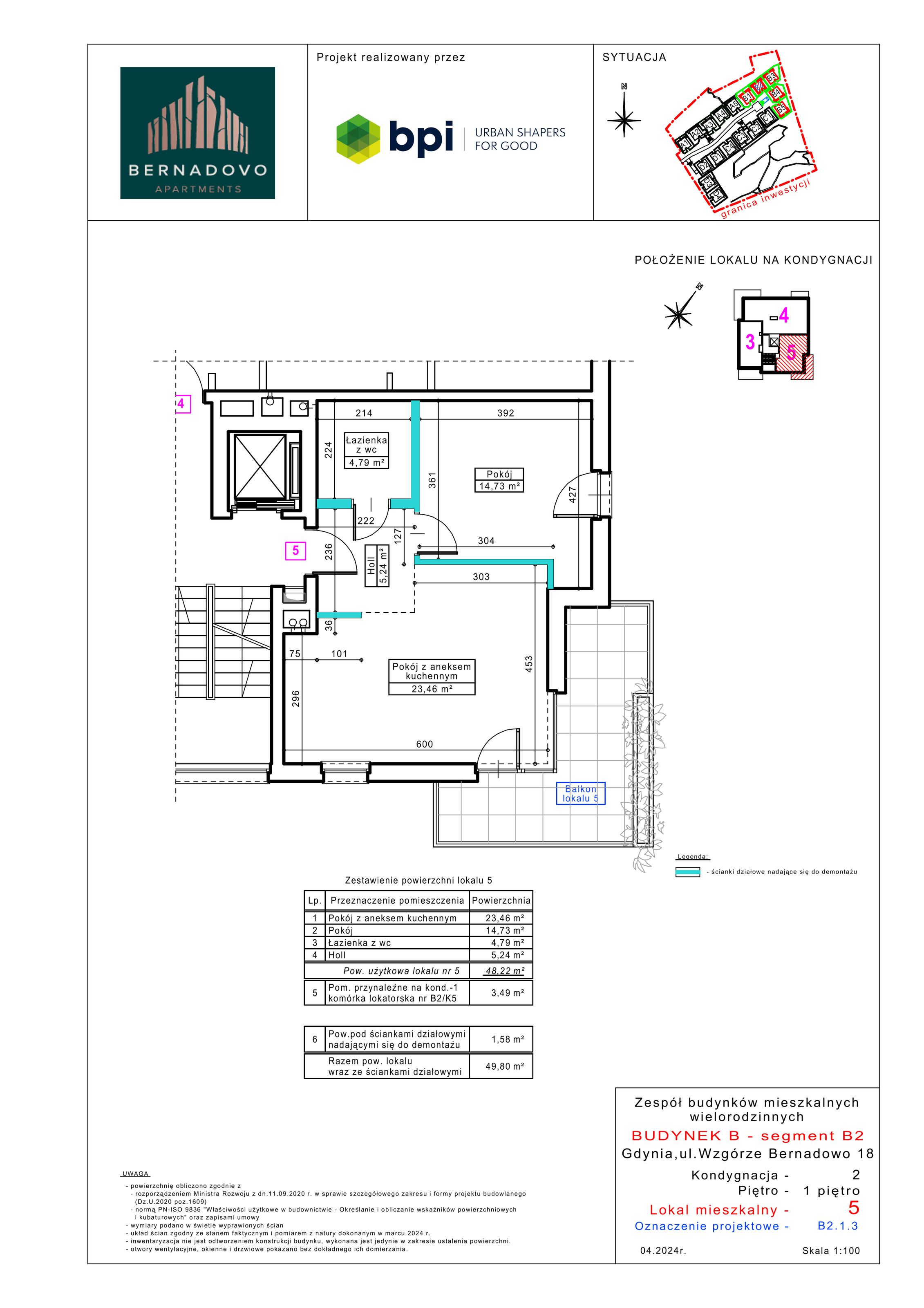 Mieszkanie 48,22 m², piętro 1, oferta nr B2.1.3, Bernadovo, Gdynia, Mały Kack, Mały Kack, ul. Wzgórze Bernadowo-idx