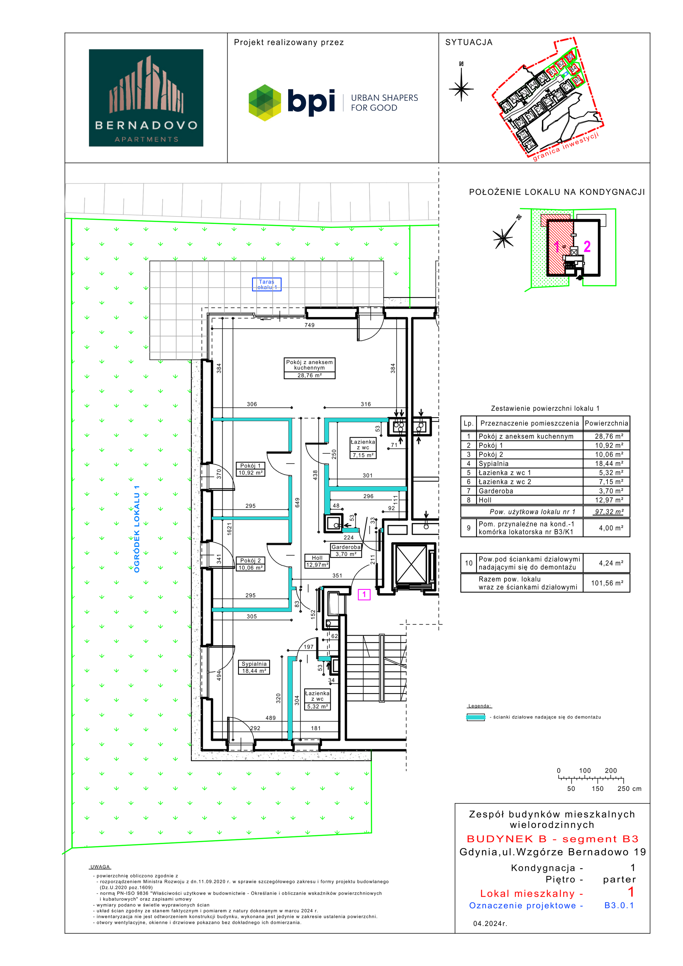 Mieszkanie 97,32 m², parter, oferta nr B3.0.1, Bernadovo, Gdynia, Mały Kack, Mały Kack, ul. Wzgórze Bernadowo-idx