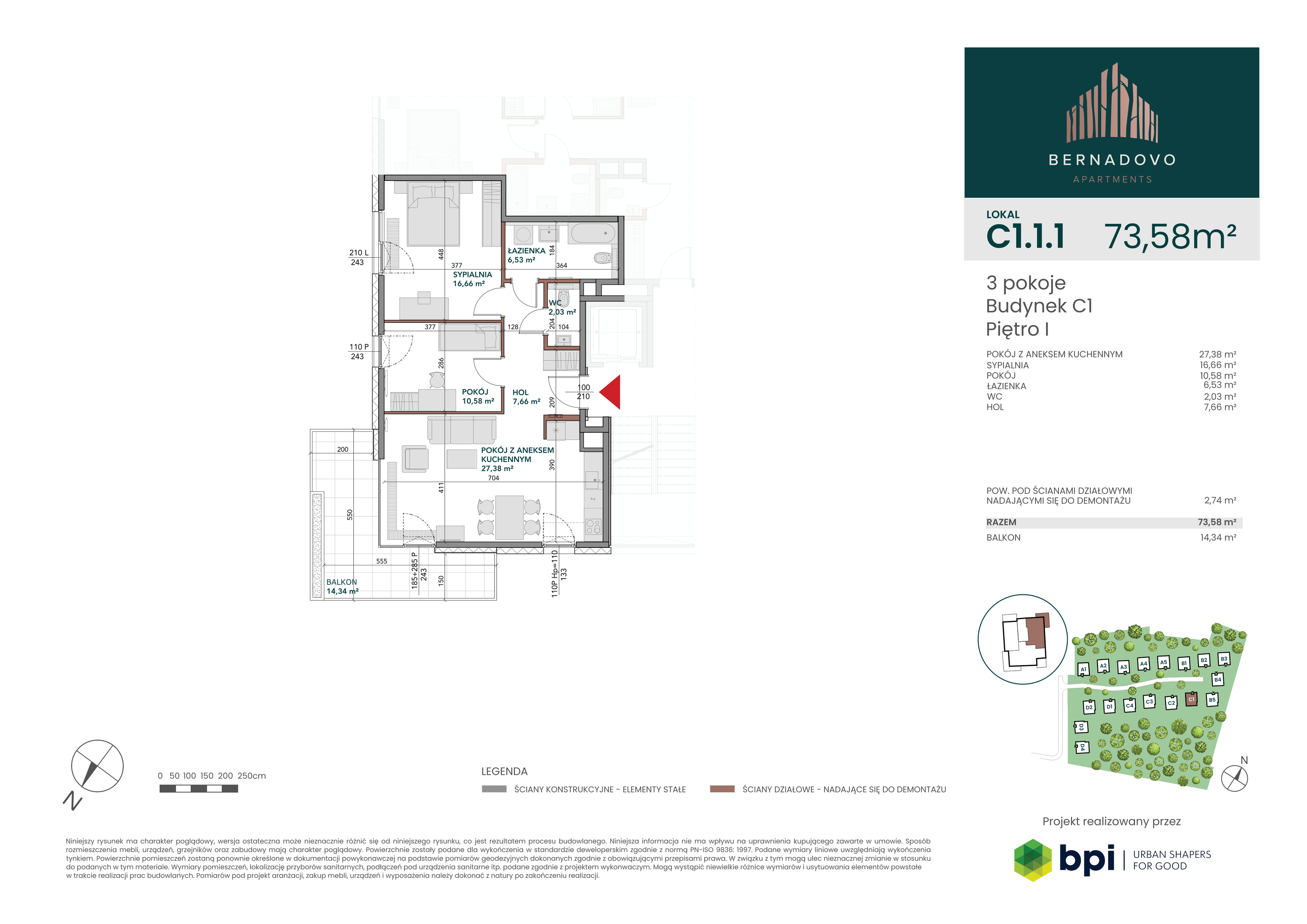 Mieszkanie 70,90 m², piętro 1, oferta nr C1.1.1, Bernadovo, Gdynia, Mały Kack, Mały Kack, ul. Wzgórze Bernadowo-idx