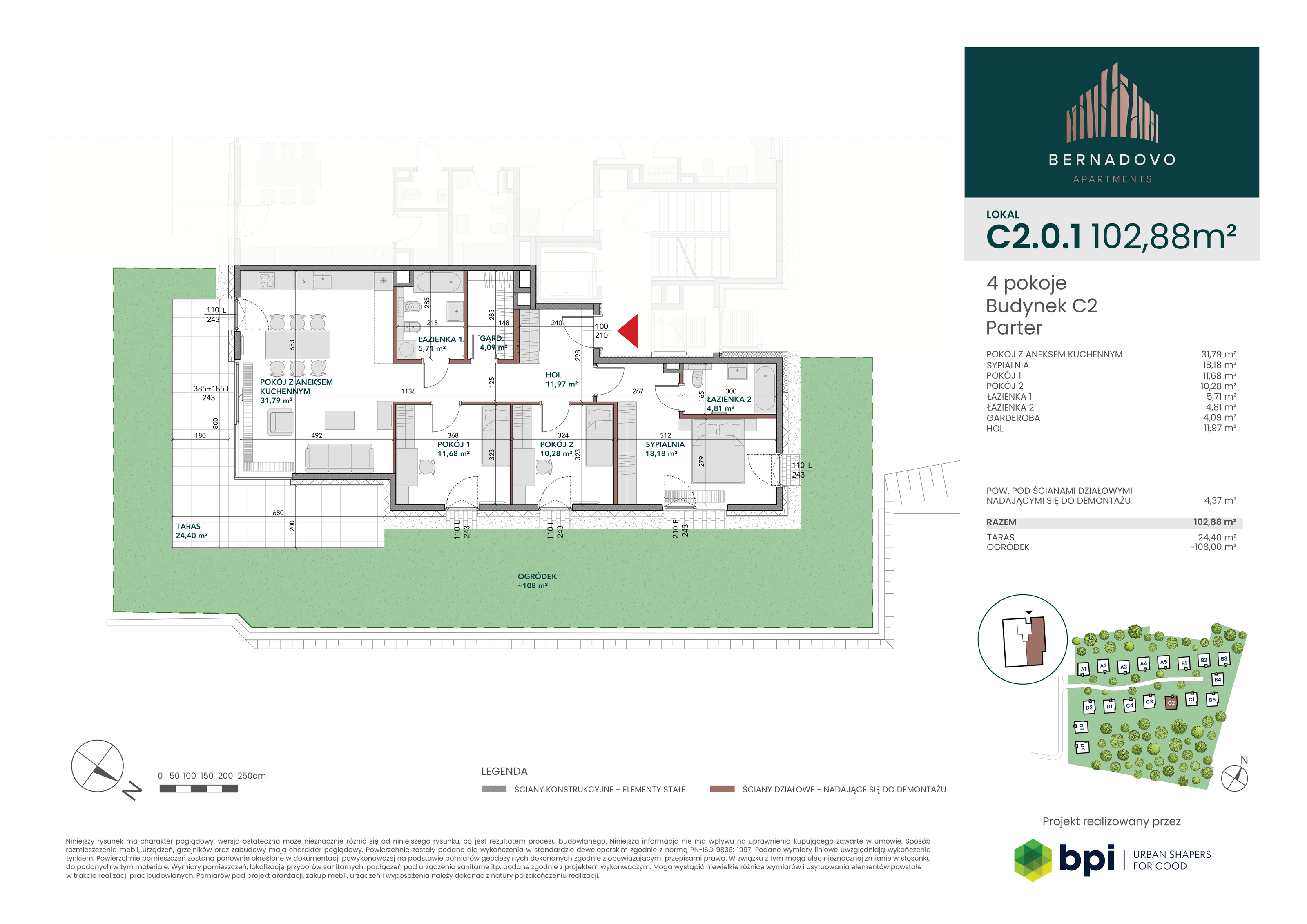 Mieszkanie 98,31 m², parter, oferta nr C2.0.1, Bernadovo, Gdynia, Mały Kack, Mały Kack, ul. Wzgórze Bernadowo-idx