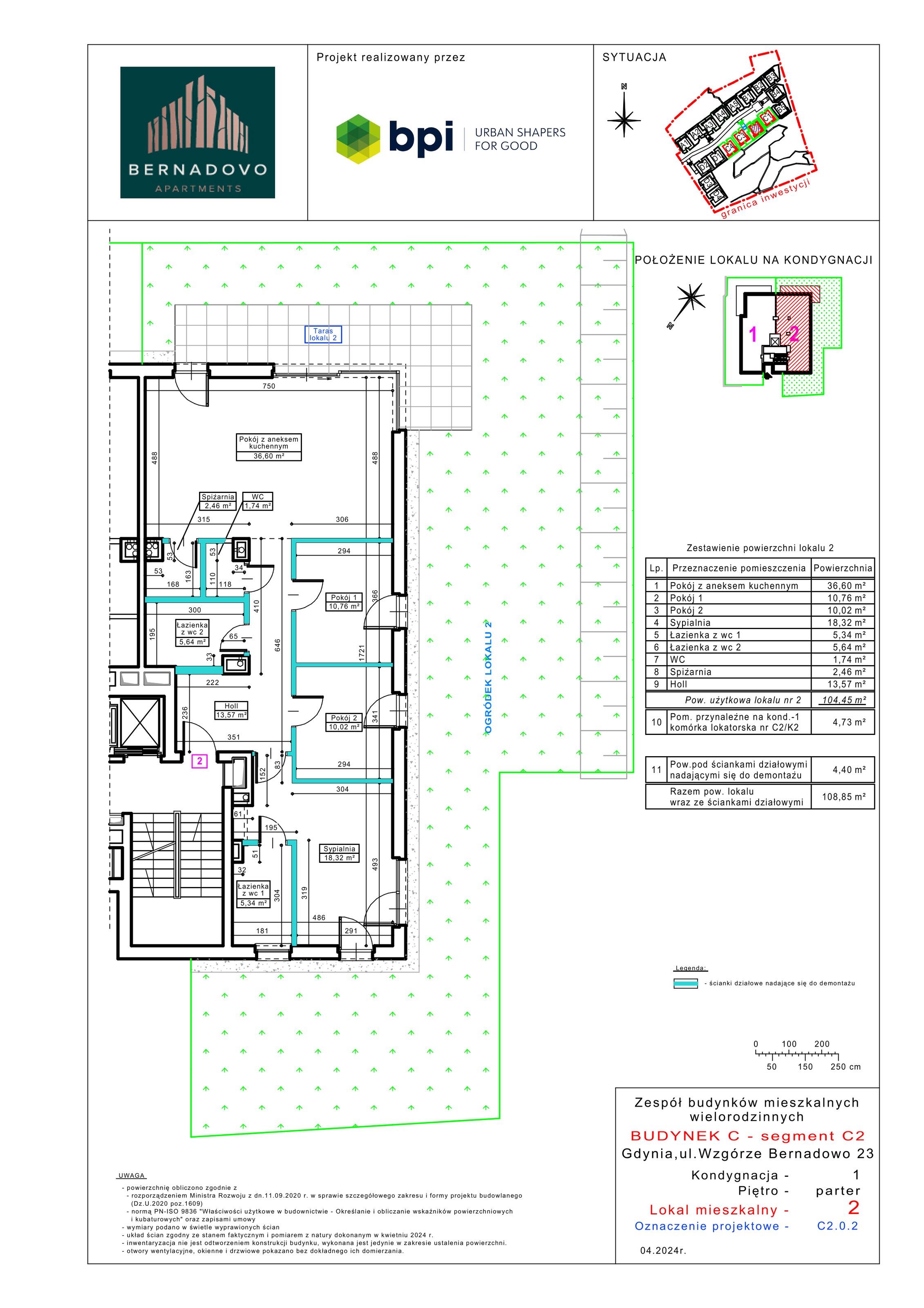 Mieszkanie 104,45 m², parter, oferta nr C2.0.2, Bernadovo, Gdynia, Mały Kack, Mały Kack, ul. Wzgórze Bernadowo-idx