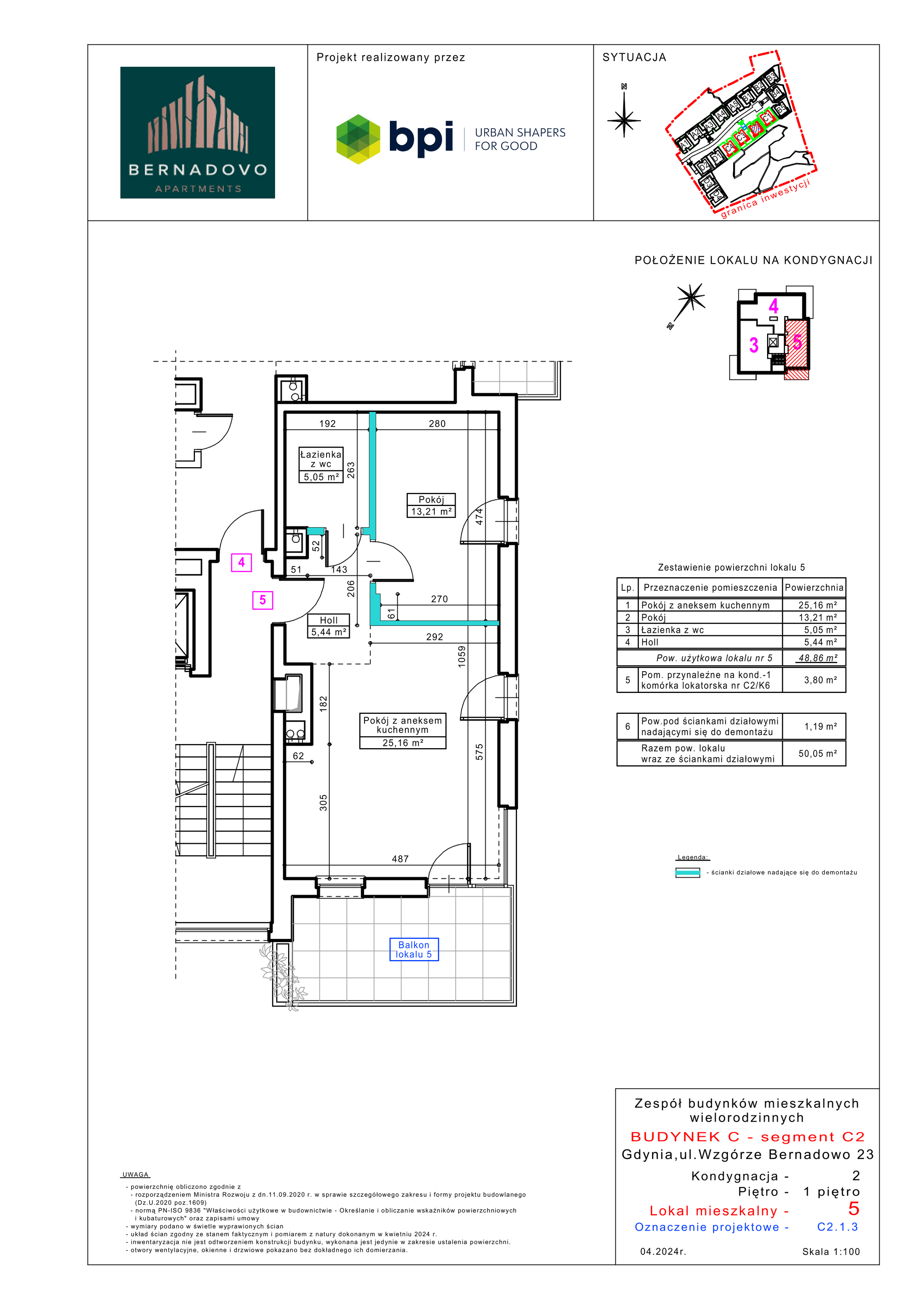 Mieszkanie 48,86 m², piętro 1, oferta nr C2.1.3, Bernadovo, Gdynia, Mały Kack, Mały Kack, ul. Wzgórze Bernadowo-idx