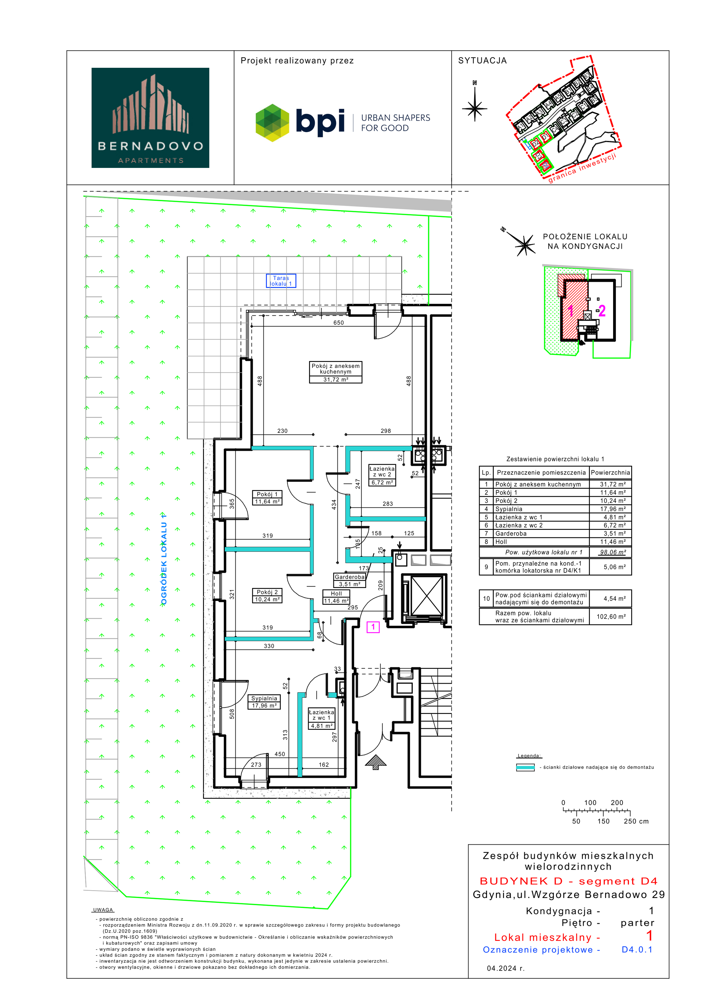 Mieszkanie 98,06 m², parter, oferta nr D4.0.1, Bernadovo, Gdynia, Mały Kack, Mały Kack, ul. Wzgórze Bernadowo-idx