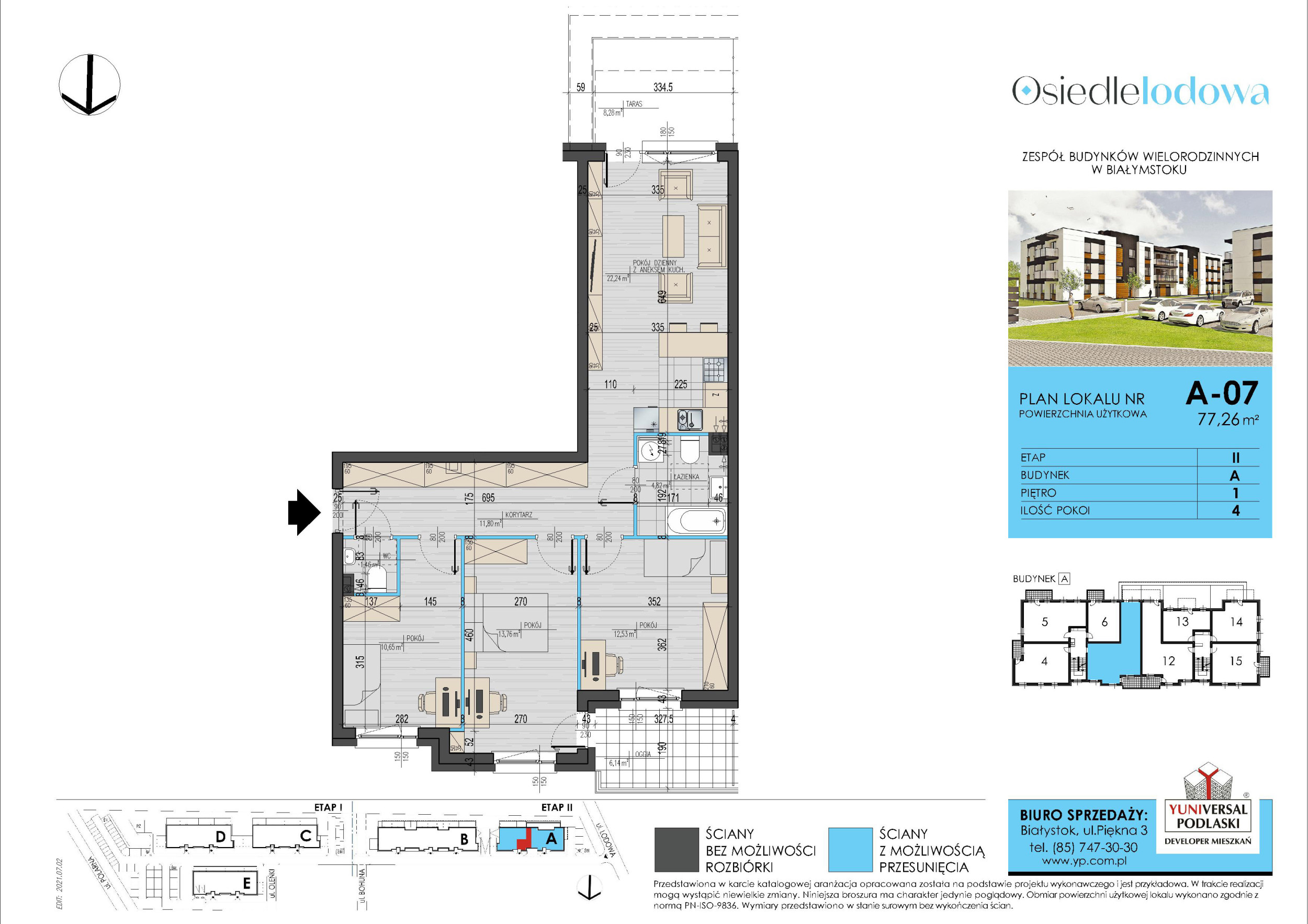 Mieszkanie 77,26 m², piętro 1, oferta nr 7/A, Osiedle Lodowa - Etap II, Białystok, Zawady, ul. Lodowa-idx