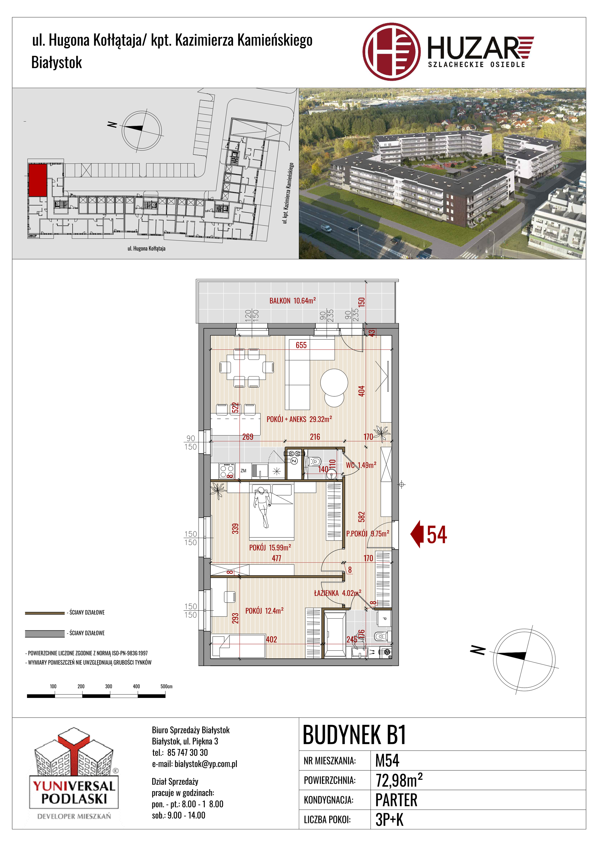 Mieszkanie 72,98 m², parter, oferta nr B1/54, Huzar, Białystok, Bacieczki, ul. Hugona Kołłątaja / kpt. Kazimierza Kamieńskiego-idx