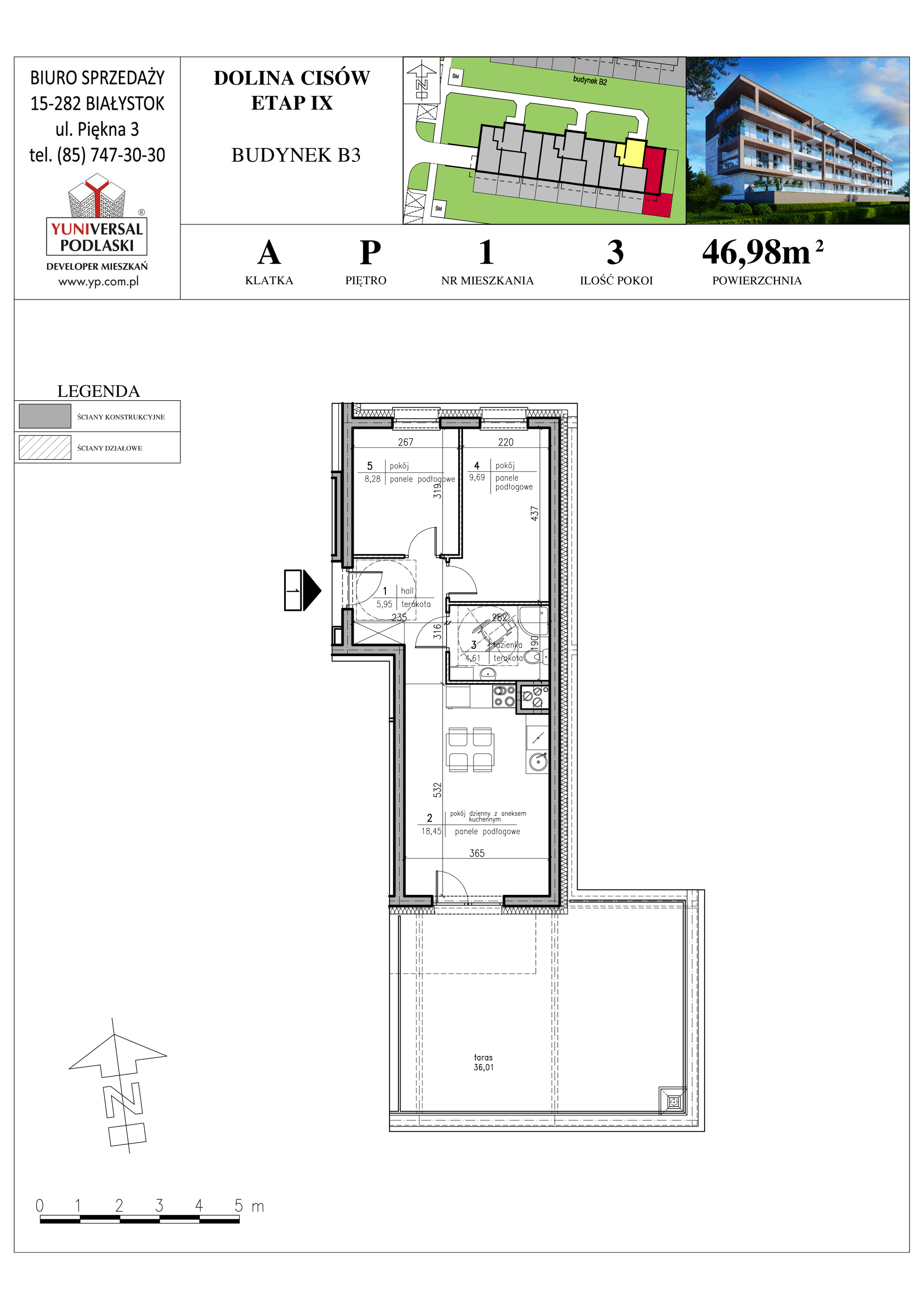 Mieszkanie 46,98 m², parter, oferta nr B3-1, Osiedle Dolina Cisów - Etap IX, Wasilków, ul. Nadawki-idx