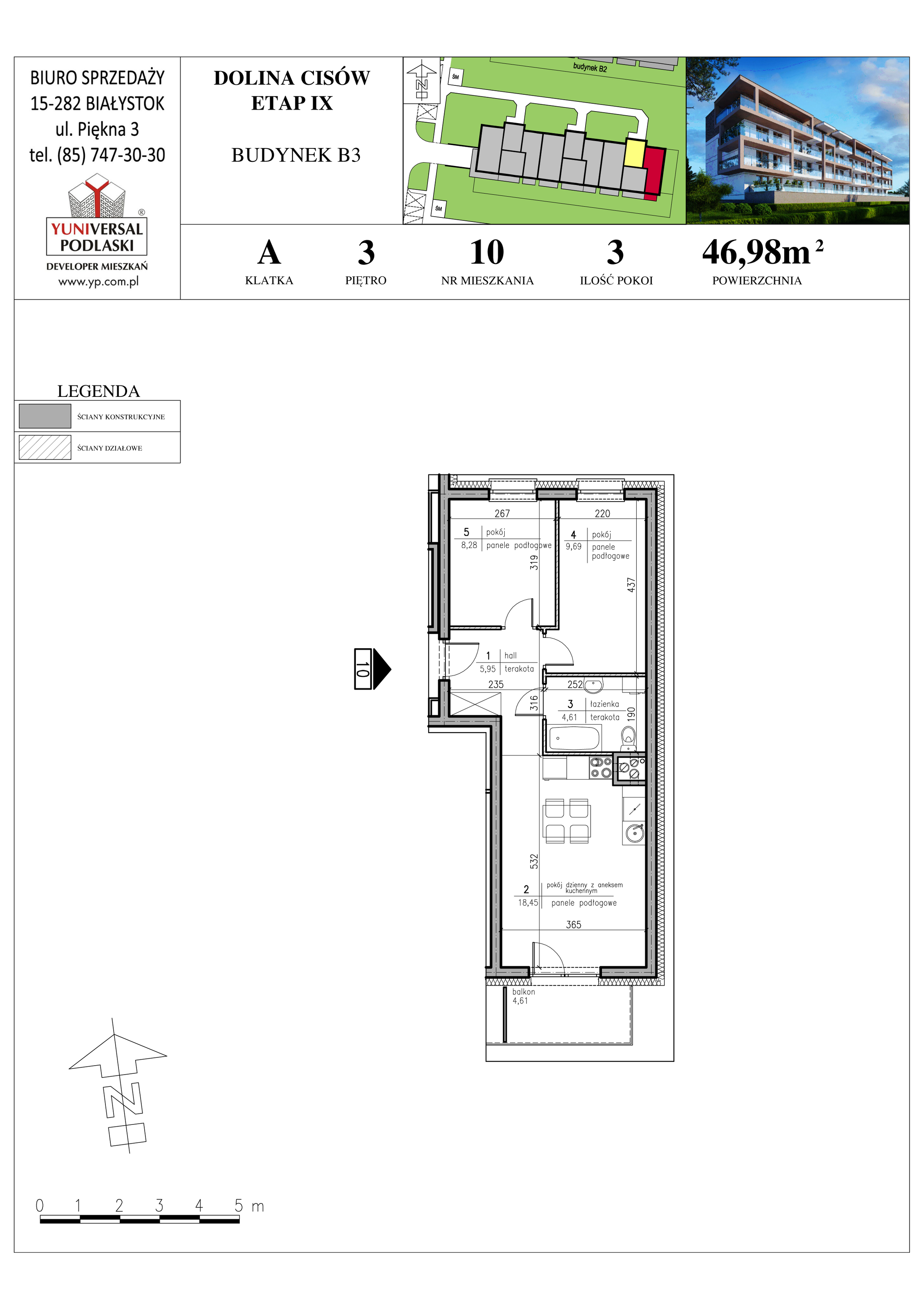 Mieszkanie 46,98 m², piętro 3, oferta nr B3-10, Osiedle Dolina Cisów - Etap IX, Wasilków, ul. Nadawki-idx