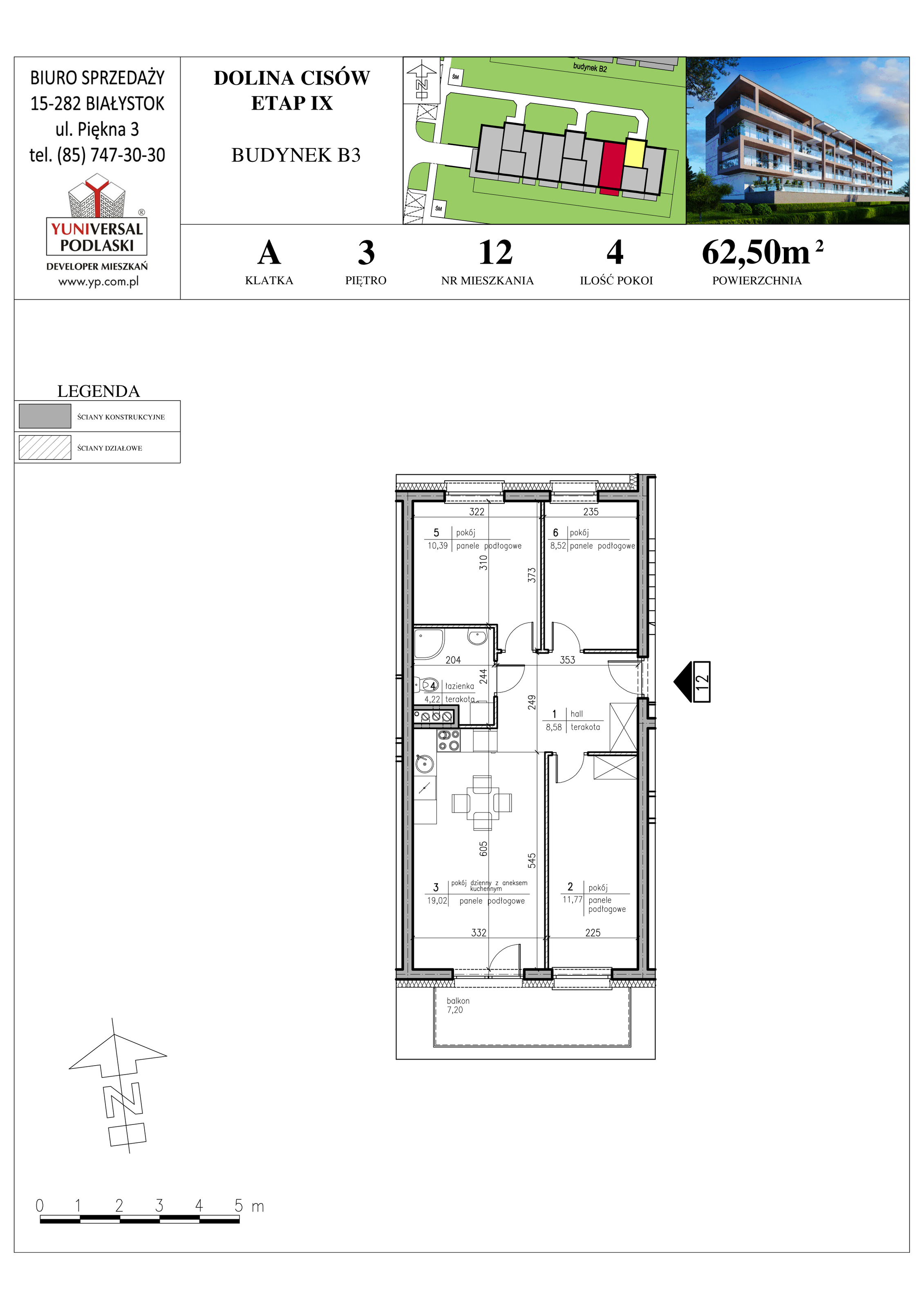 Mieszkanie 62,50 m², piętro 3, oferta nr B3-12, Osiedle Dolina Cisów - Etap IX, Wasilków, ul. Nadawki-idx