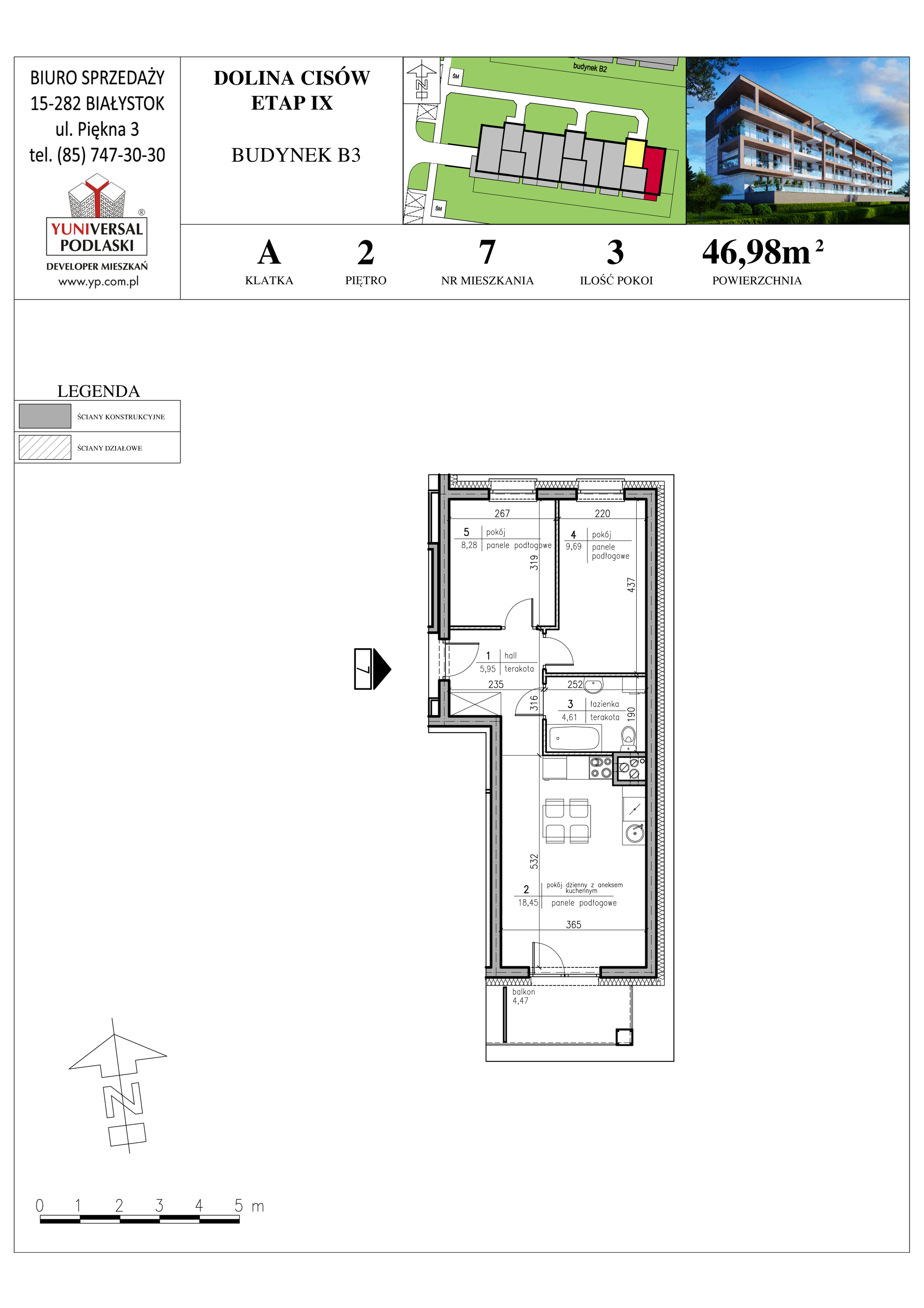 Mieszkanie 46,98 m², piętro 2, oferta nr B3-7, Osiedle Dolina Cisów - Etap IX, Wasilków, ul. Nadawki-idx