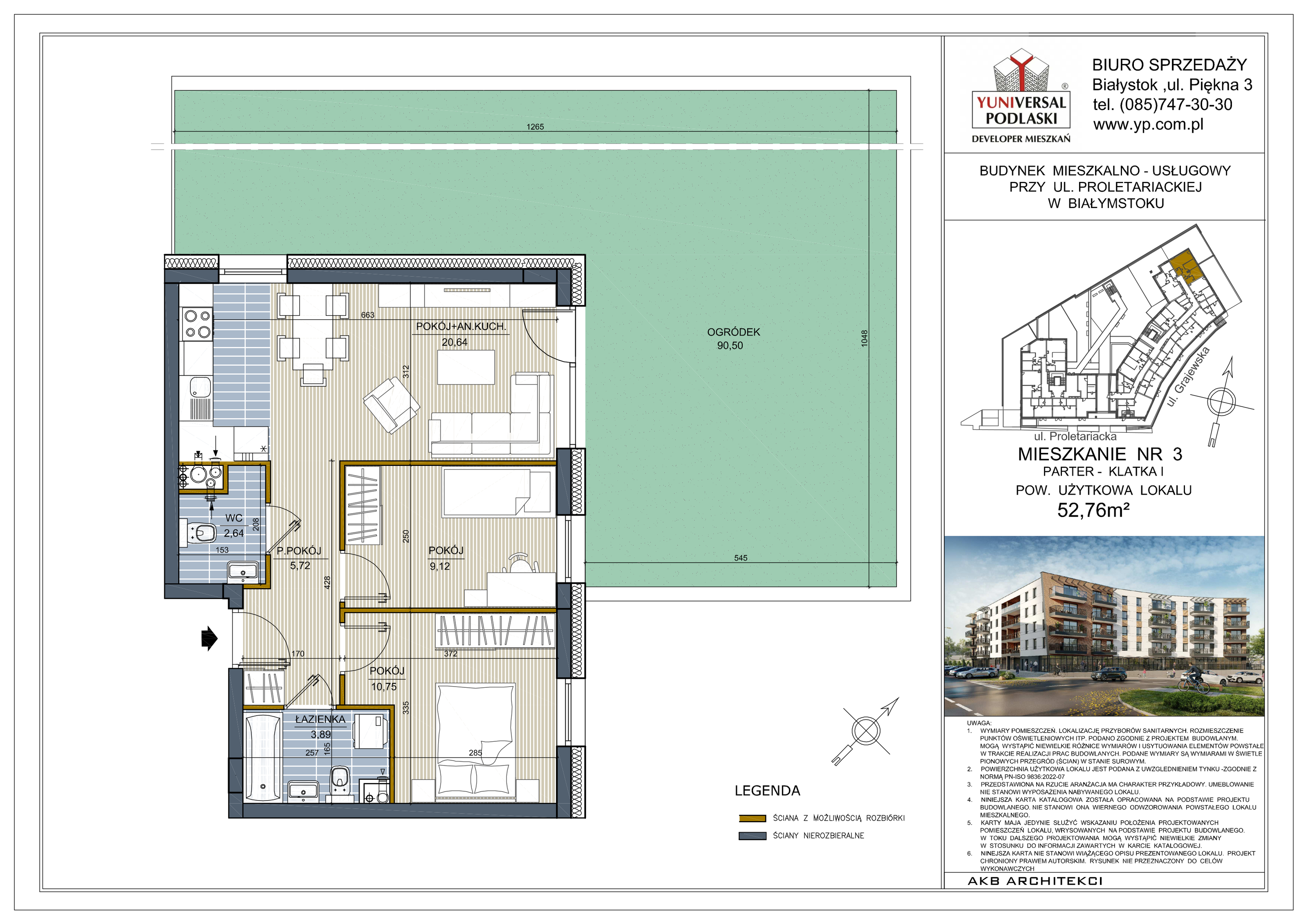 Mieszkanie 52,76 m², parter, oferta nr 3, Perła Śródmieścia, Białystok, Centrum, ul. Proletariacka-idx