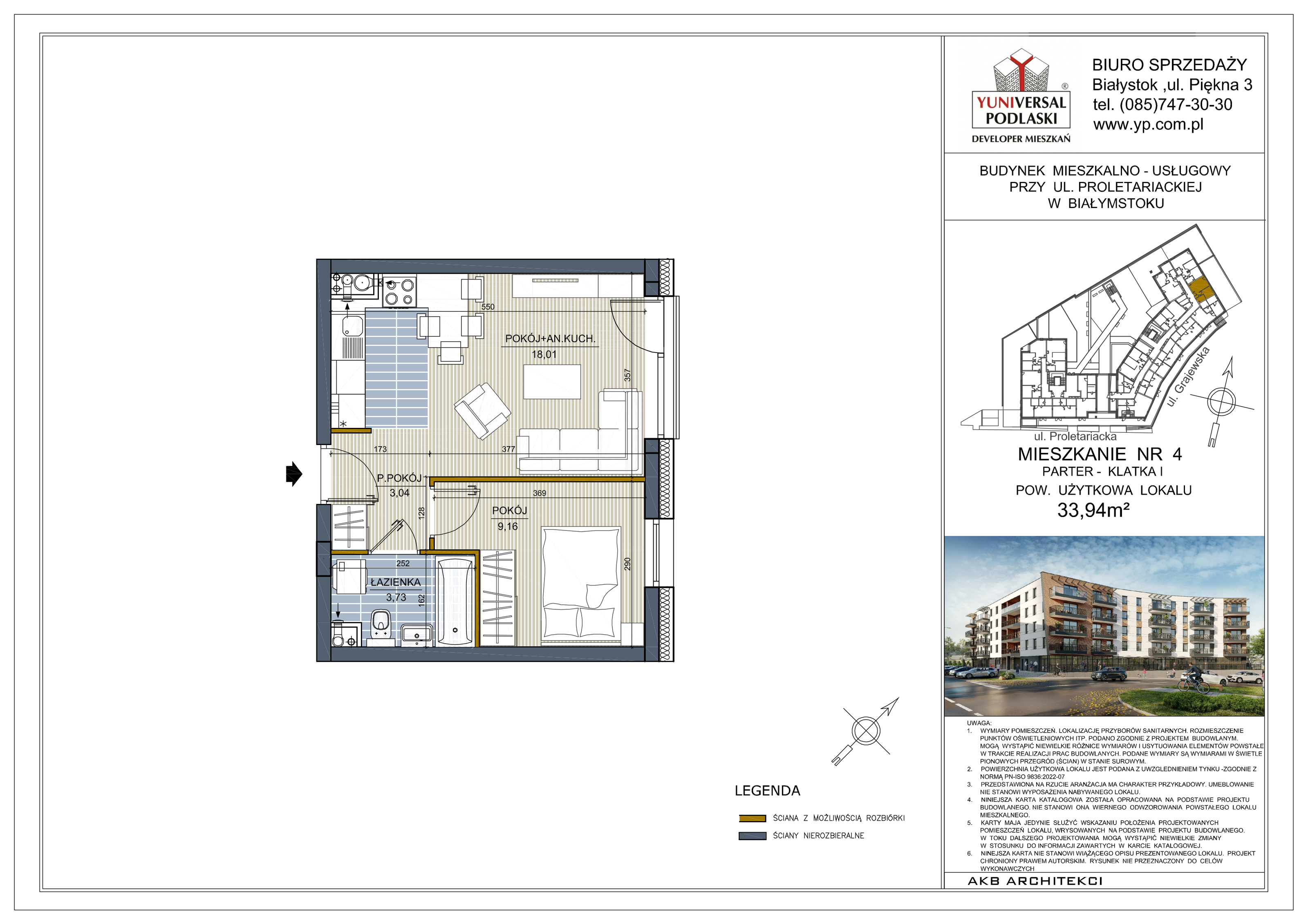 Mieszkanie 33,94 m², parter, oferta nr 4, Perła Śródmieścia, Białystok, Centrum, ul. Proletariacka-idx