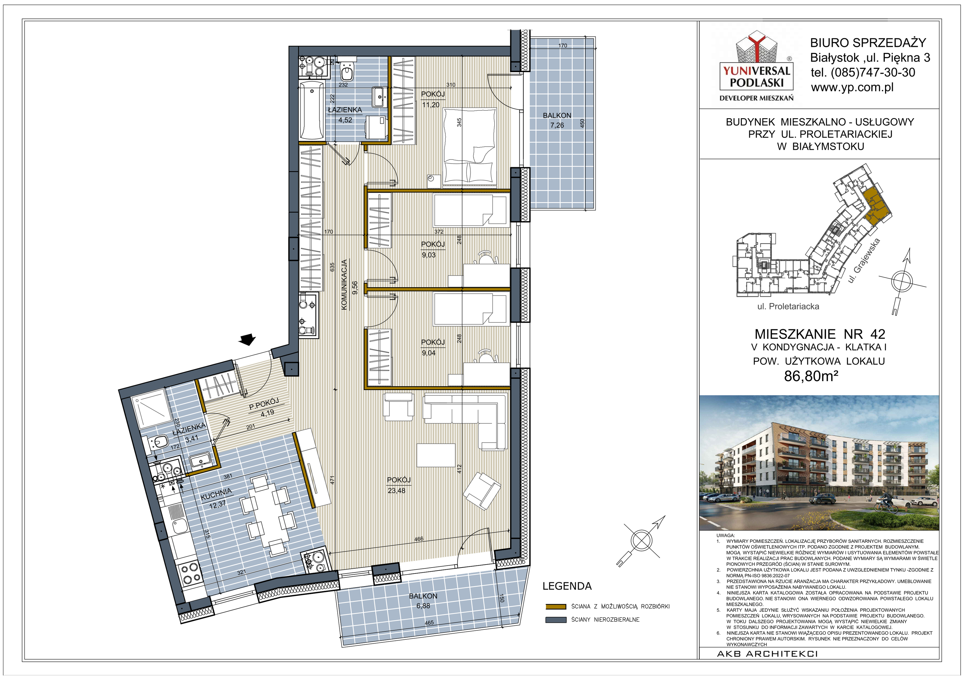 Mieszkanie 86,80 m², piętro 4, oferta nr 42, Perła Śródmieścia, Białystok, Centrum, ul. Proletariacka-idx