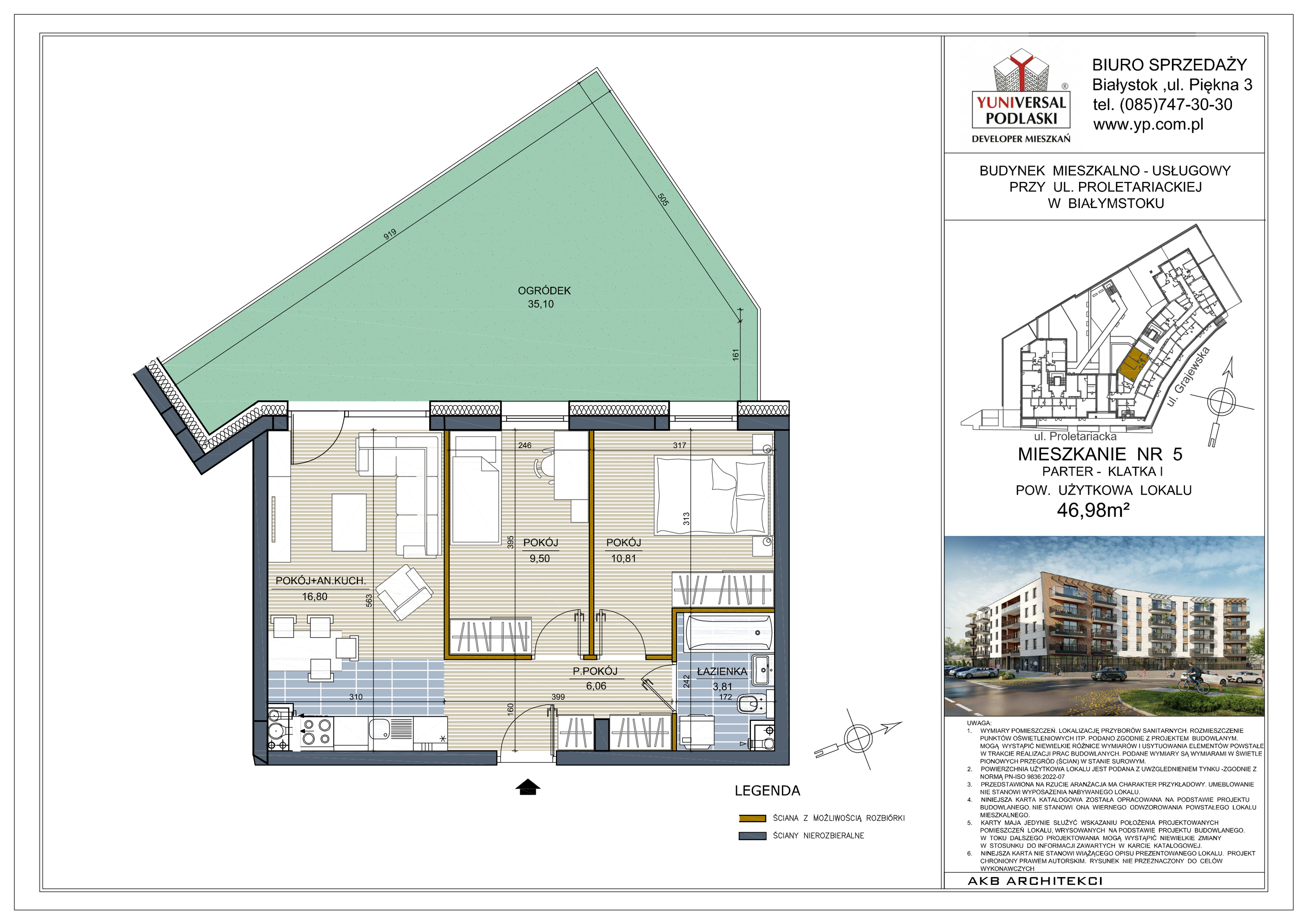 Mieszkanie 46,98 m², parter, oferta nr 5, Perła Śródmieścia, Białystok, Centrum, ul. Proletariacka-idx