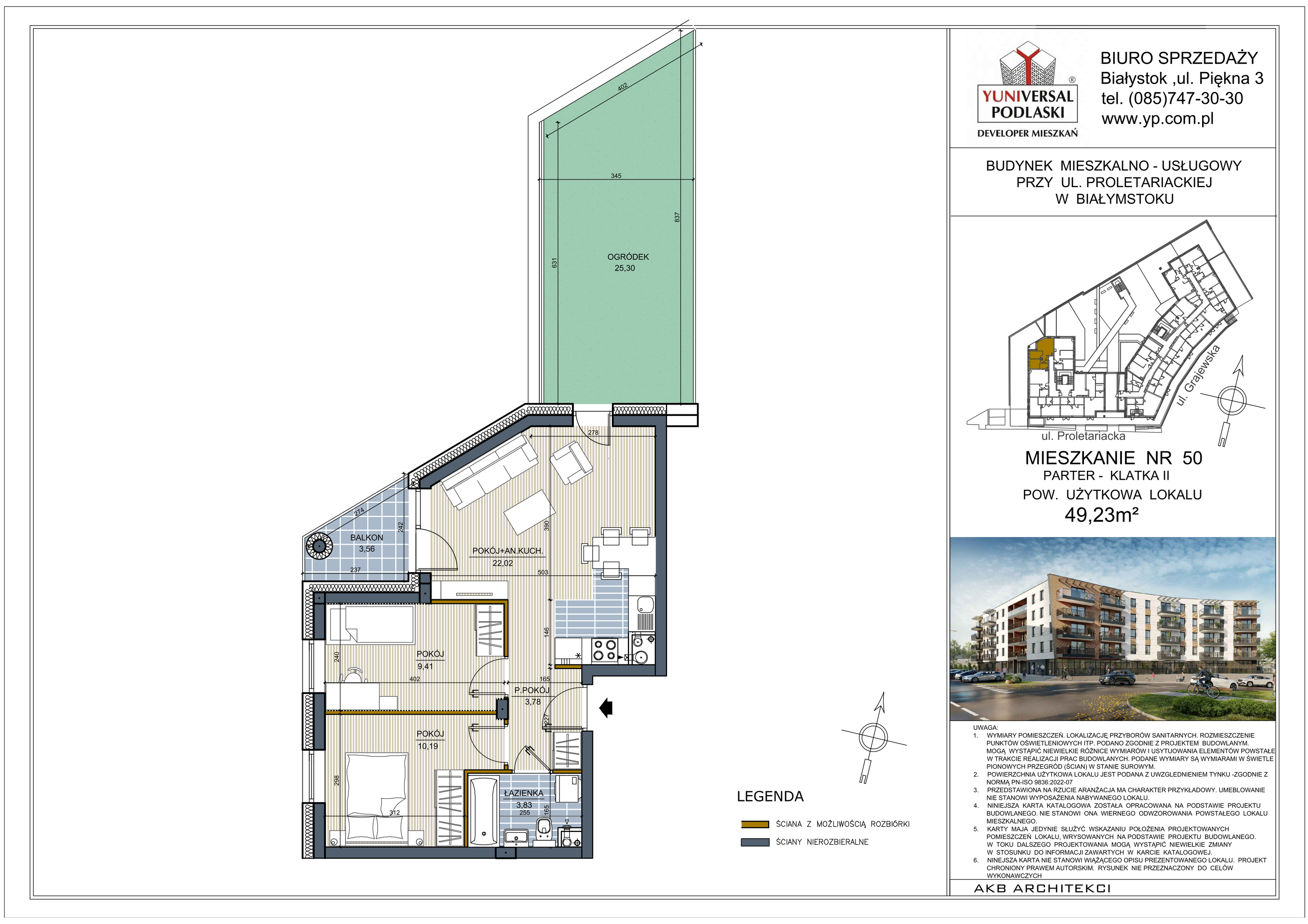 Mieszkanie 49,23 m², parter, oferta nr 50, Perła Śródmieścia, Białystok, Centrum, ul. Proletariacka-idx