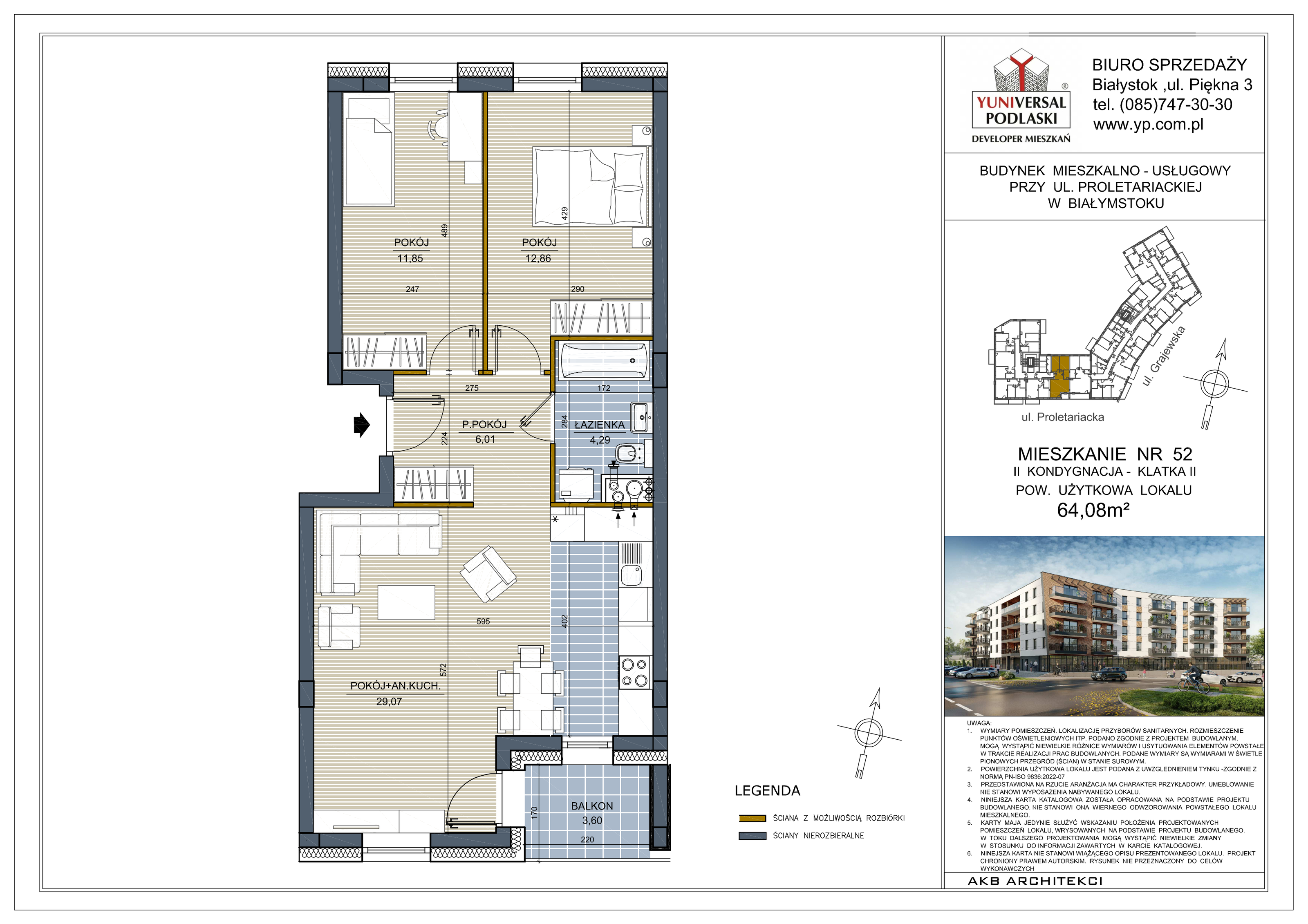 Mieszkanie 64,08 m², piętro 1, oferta nr 52, Perła Śródmieścia, Białystok, Centrum, ul. Proletariacka-idx