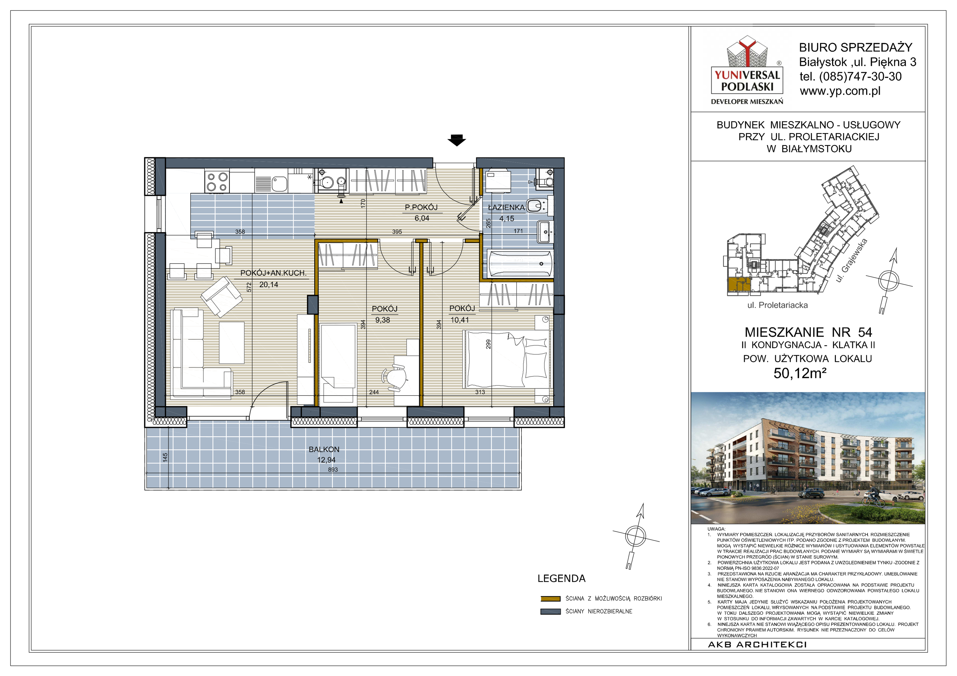 Mieszkanie 50,12 m², piętro 1, oferta nr 54, Perła Śródmieścia, Białystok, Centrum, ul. Proletariacka-idx