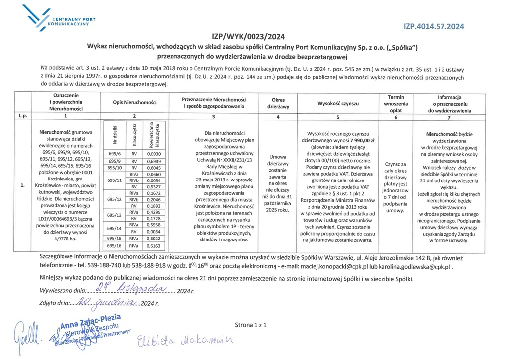 Działka 49 776,00 m², oferta nr , 2373/3186/OGW, Krośniewice-idx