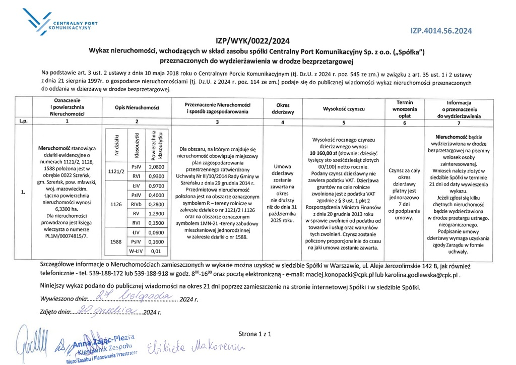 Działka 63 300,00 m², oferta nr , 2374/3186/OGW, Szreńsk-idx