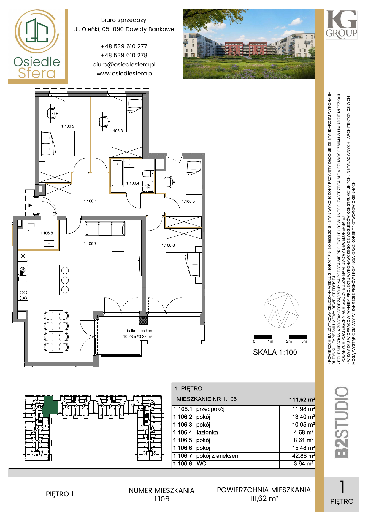 Mieszkanie 111,62 m², piętro 1, oferta nr 106, Osiedle Sfera, Dawidy Bankowe, ul. Oleńki-idx