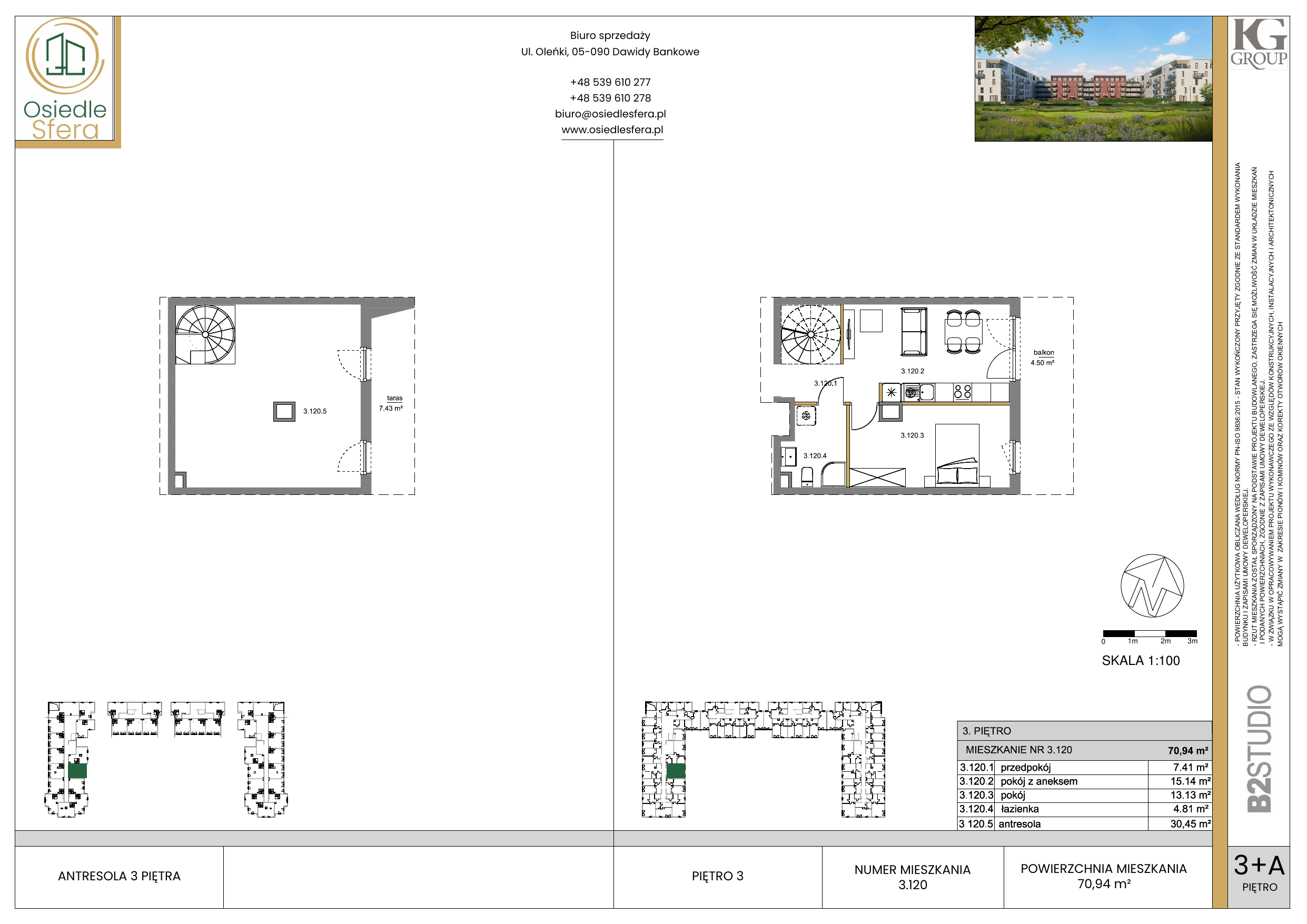 Mieszkanie 70,93 m², piętro 3, oferta nr 120, Osiedle Sfera, Dawidy Bankowe, ul. Oleńki-idx