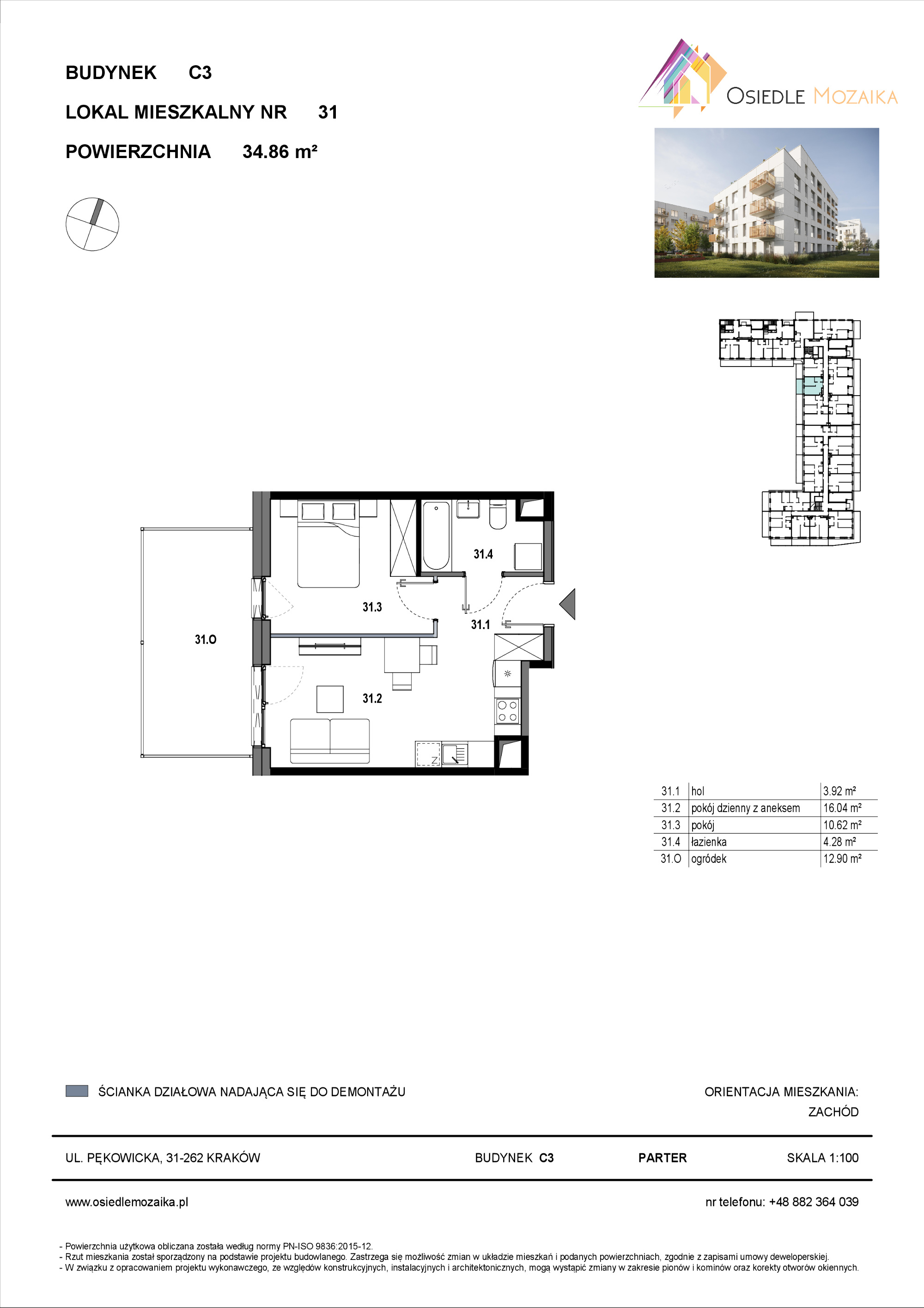 Mieszkanie 34,86 m², parter, oferta nr C3-031, Osiedle Mozaika, Kraków, Prądnik Biały, ul. Pękowicka-idx