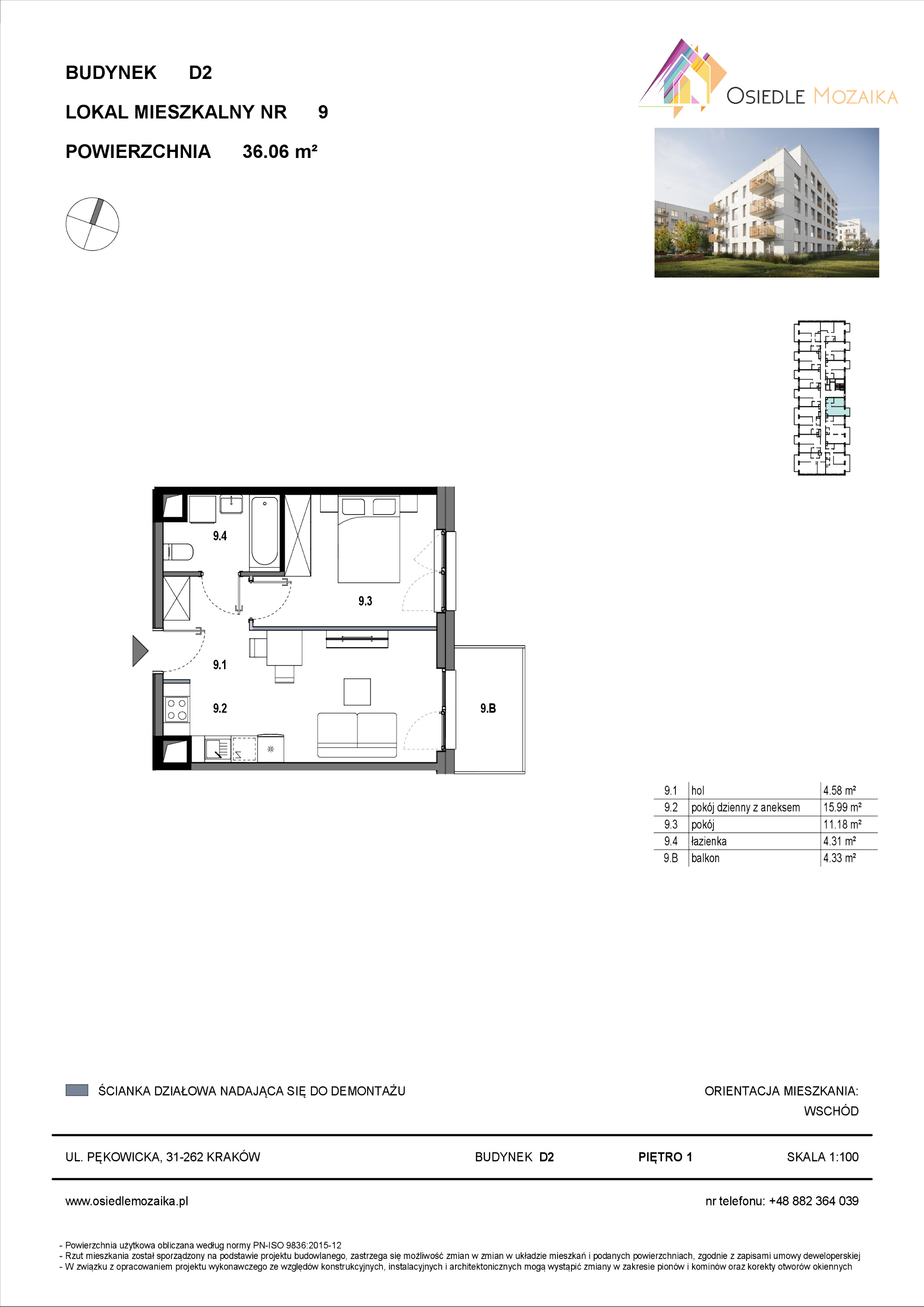 Mieszkanie 36,06 m², piętro 1, oferta nr D2-009, Osiedle Mozaika, Kraków, Prądnik Biały, ul. Pękowicka-idx