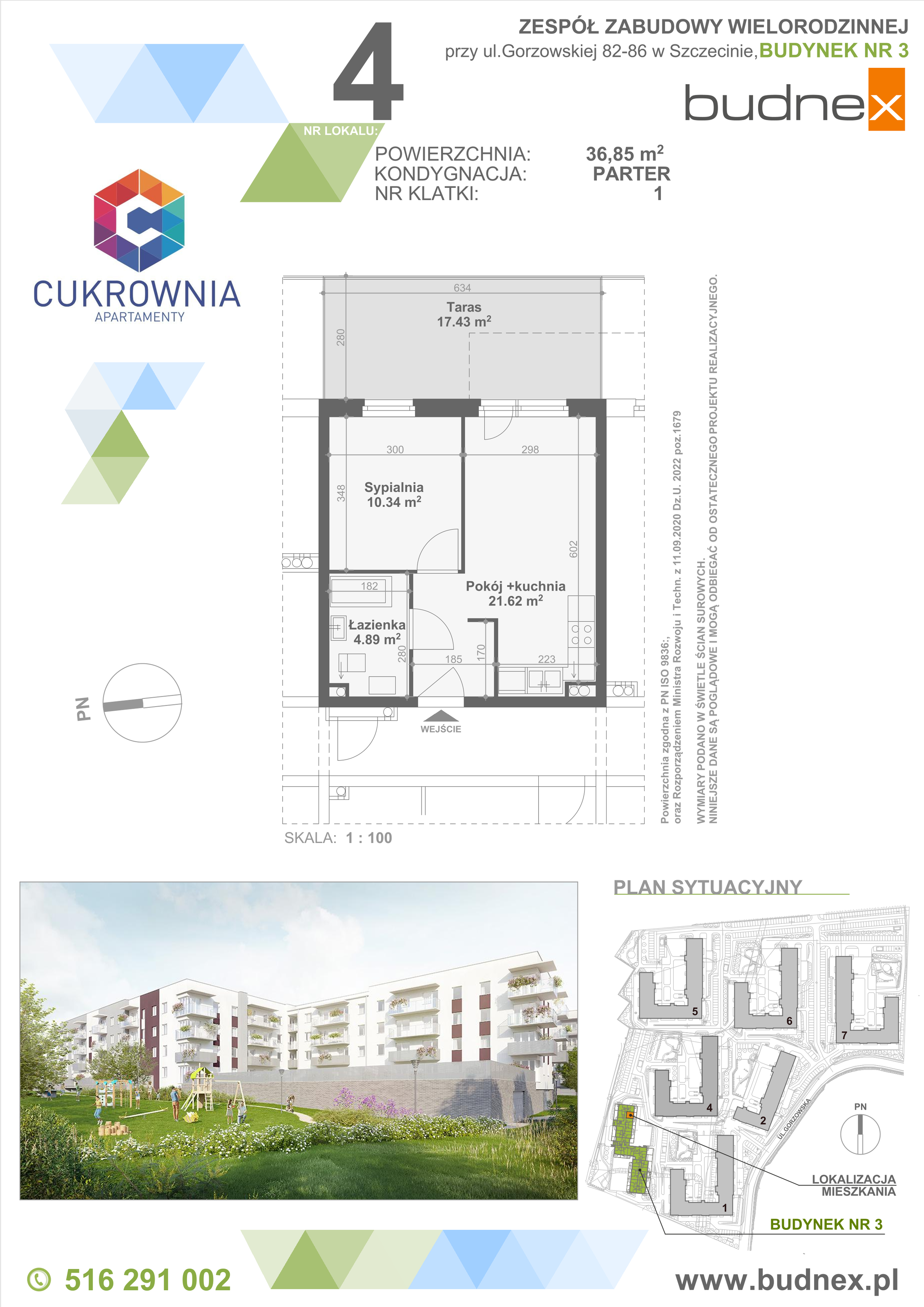 Mieszkanie 36,85 m², parter, oferta nr 1/M4, Cukrownia Apartamenty - Etap IV, Szczecin, Zachód, Gumieńce, ul. Floriana Krygiera-idx