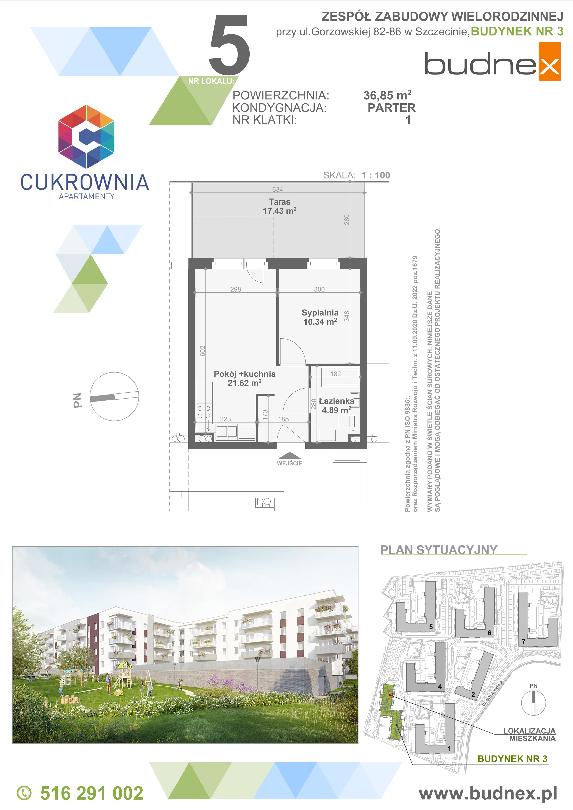 Mieszkanie 36,85 m², parter, oferta nr 1/M5, Cukrownia Apartamenty - Etap IV, Szczecin, Zachód, Gumieńce, ul. Floriana Krygiera-idx