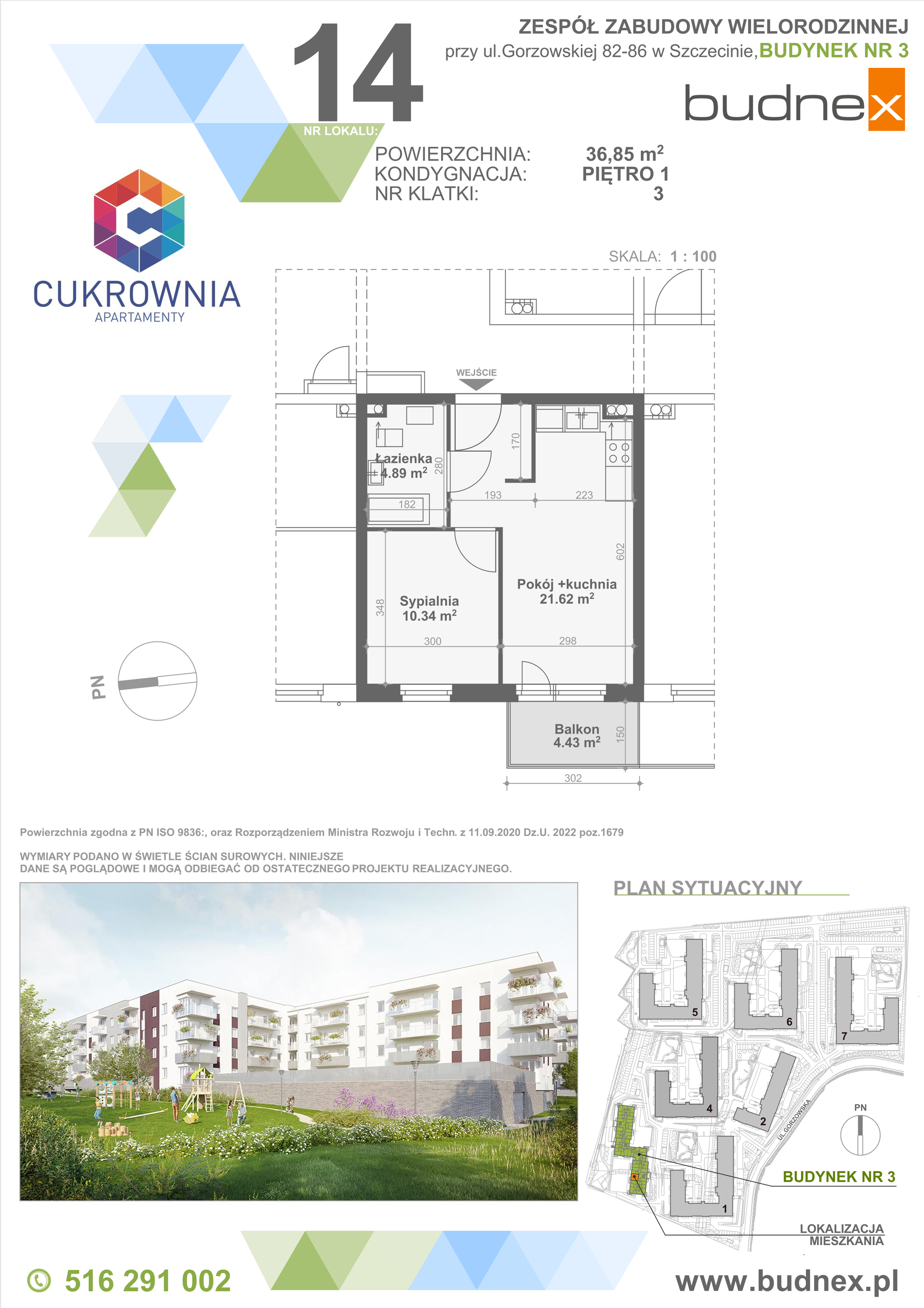 Mieszkanie 36,85 m², piętro 1, oferta nr 3/M14, Cukrownia Apartamenty - Etap IV, Szczecin, Zachód, Gumieńce, ul. Floriana Krygiera-idx