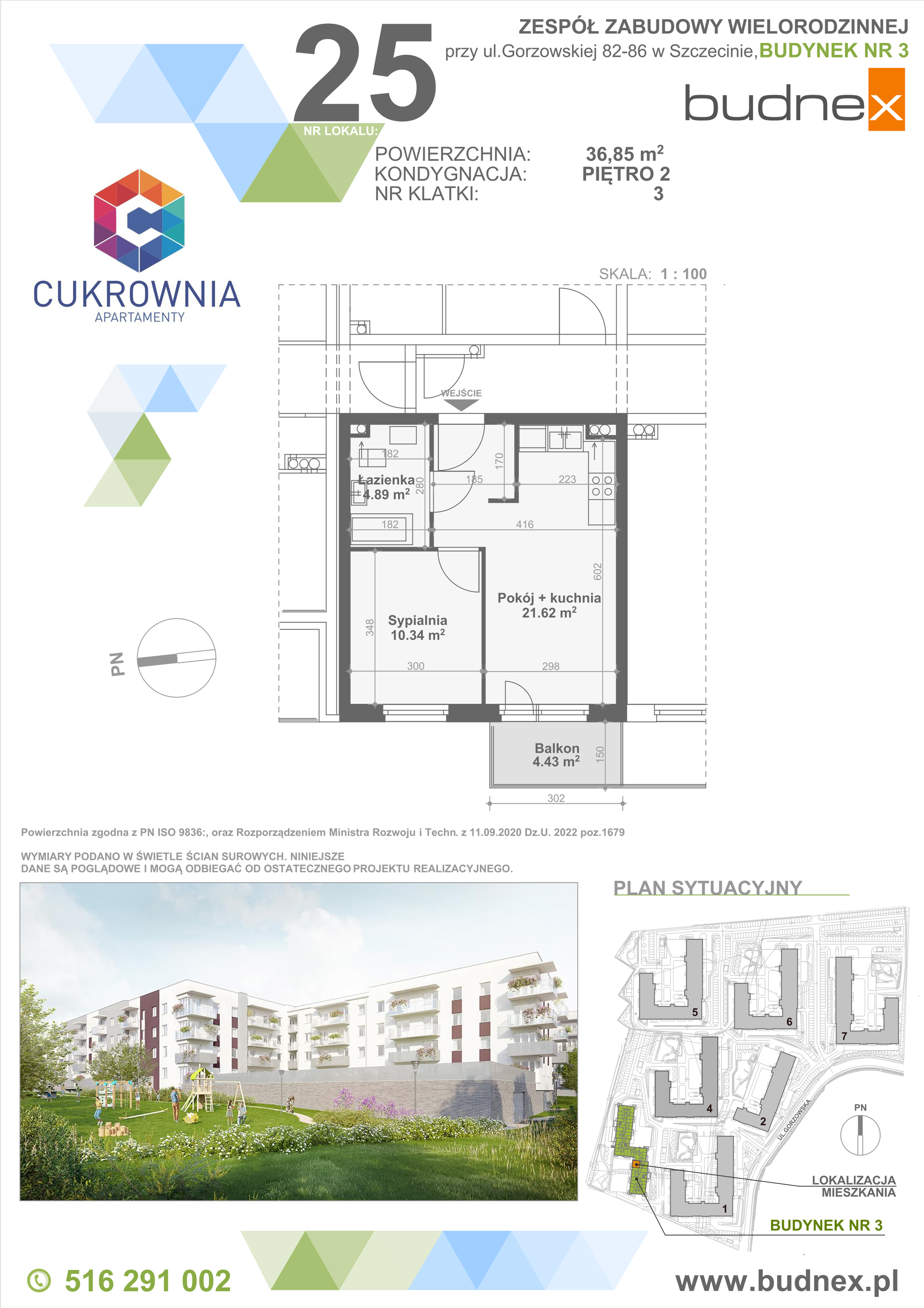 Mieszkanie 36,85 m², piętro 2, oferta nr 3/M25, Cukrownia Apartamenty - Etap IV, Szczecin, Zachód, Gumieńce, ul. Floriana Krygiera-idx