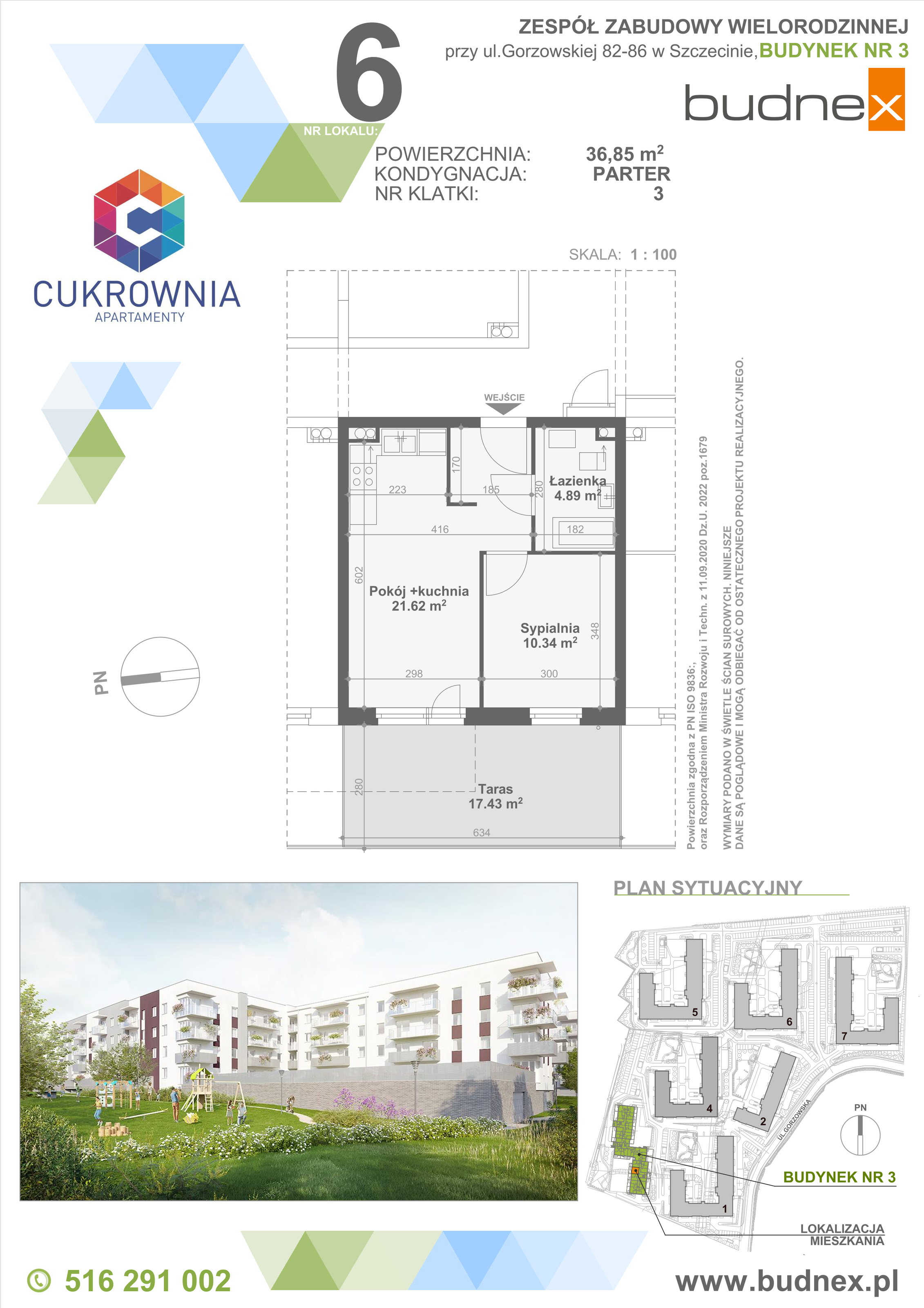 Mieszkanie 36,85 m², parter, oferta nr 3/M6, Cukrownia Apartamenty - Etap IV, Szczecin, Zachód, Gumieńce, ul. Floriana Krygiera-idx