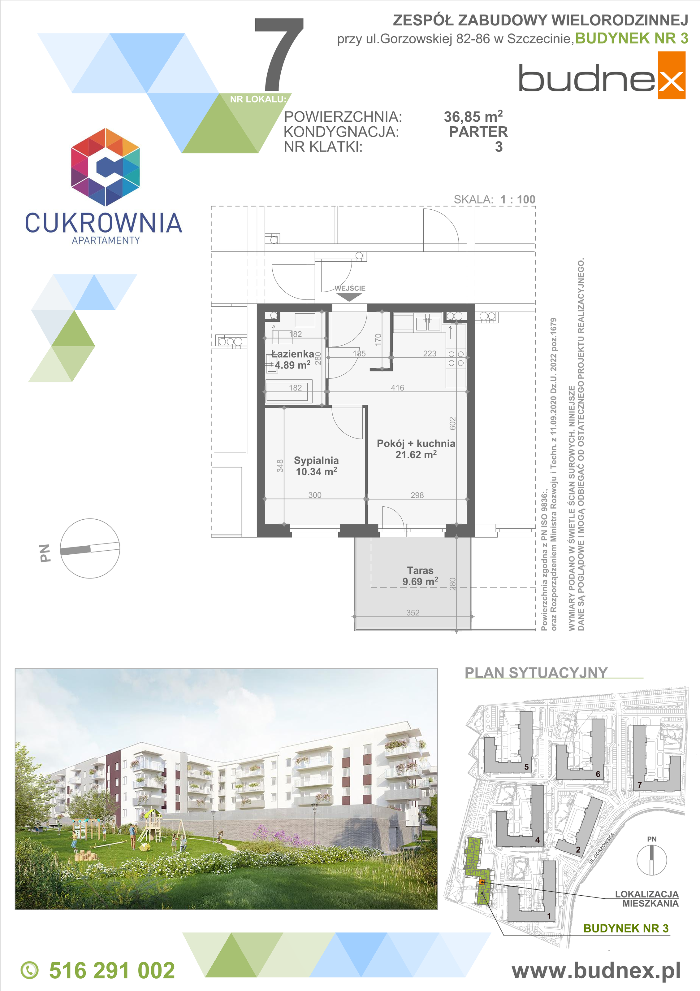 Mieszkanie 36,85 m², parter, oferta nr 3/M7, Cukrownia Apartamenty - Etap IV, Szczecin, Zachód, Gumieńce, ul. Floriana Krygiera-idx