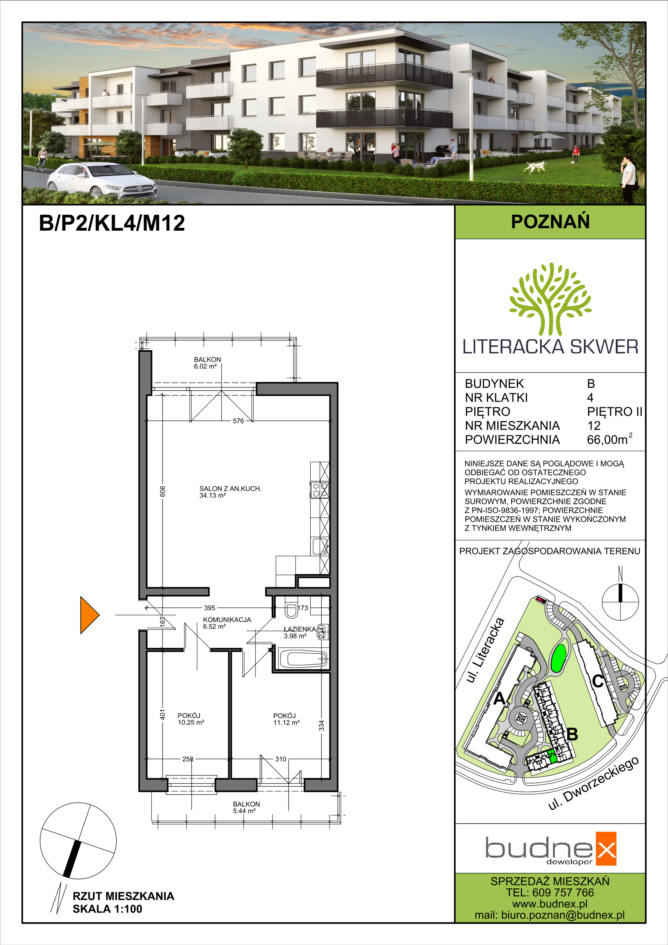 Mieszkanie 66,00 m², piętro 2, oferta nr 4/M12, Literacka Skwer - Etap B, Poznań, Strzeszyn, Strzeszyn, ul. Literacka-idx