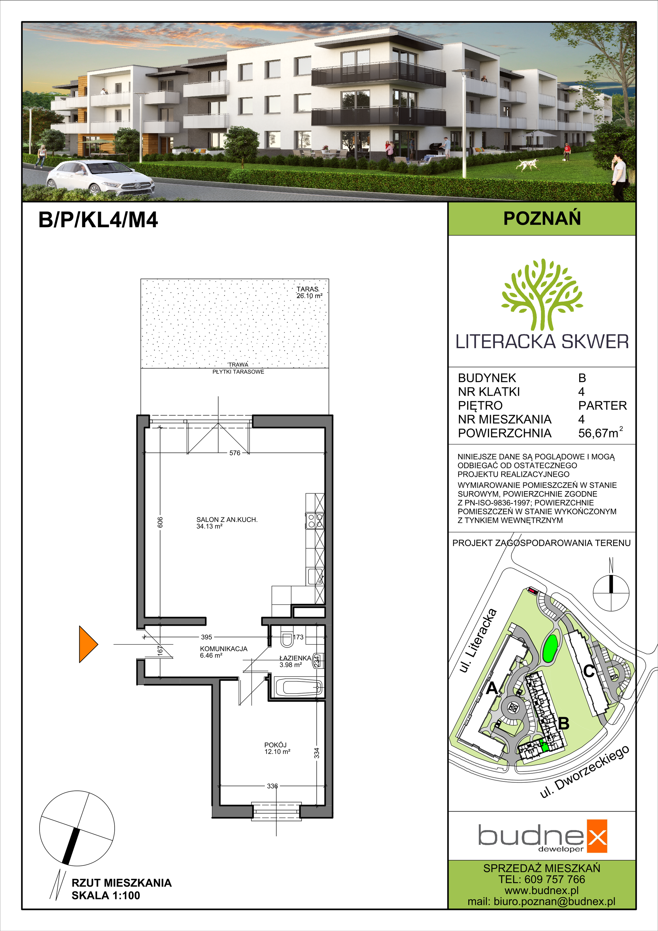 Mieszkanie 56,67 m², parter, oferta nr 4/M4, Literacka Skwer - Etap B, Poznań, Strzeszyn, Strzeszyn, ul. Literacka-idx