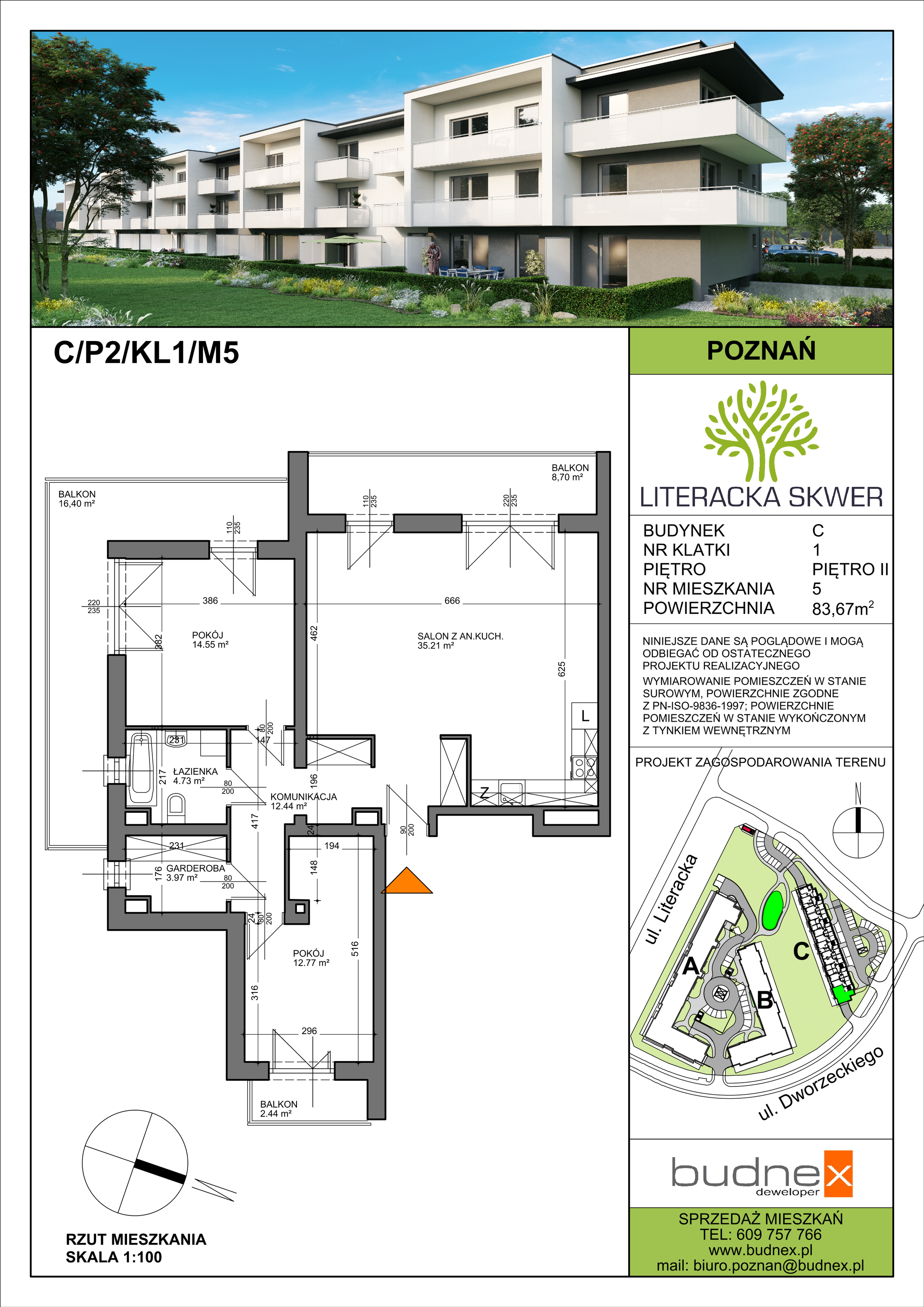 Mieszkanie 83,67 m², parter, oferta nr 1/M5, Literacka Skwer - etap C, Poznań, Strzeszyn, ul. Literacka-idx