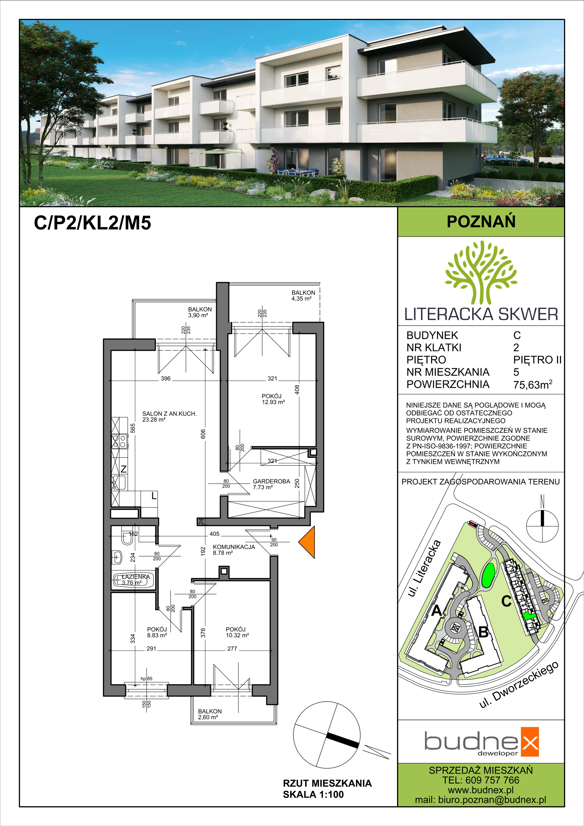 Mieszkanie 75,63 m², parter, oferta nr 2/M5, Literacka Skwer - etap C, Poznań, Strzeszyn, ul. Literacka-idx