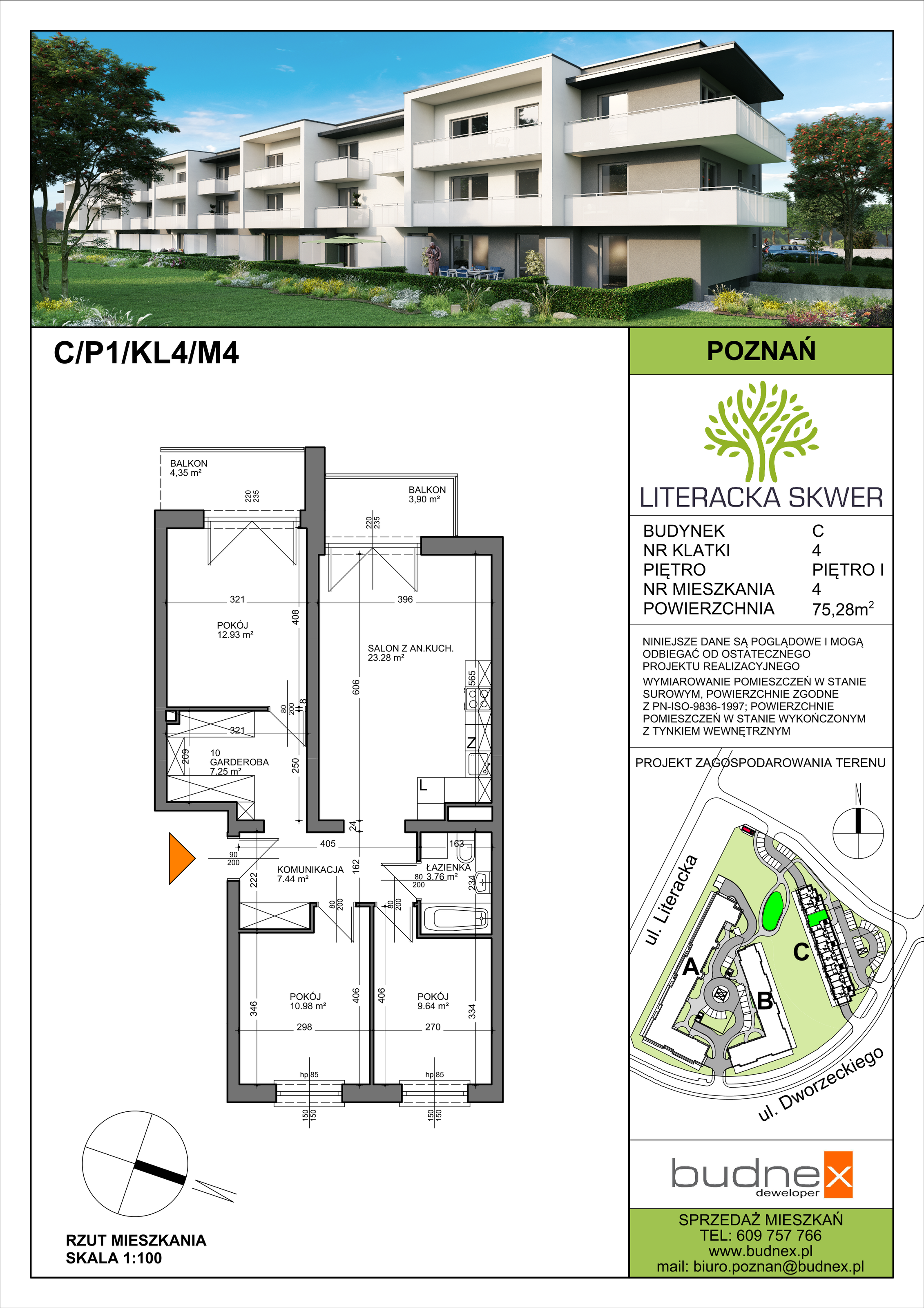 Mieszkanie 75,28 m², parter, oferta nr 4/M4, Literacka Skwer - etap C, Poznań, Strzeszyn, ul. Literacka-idx