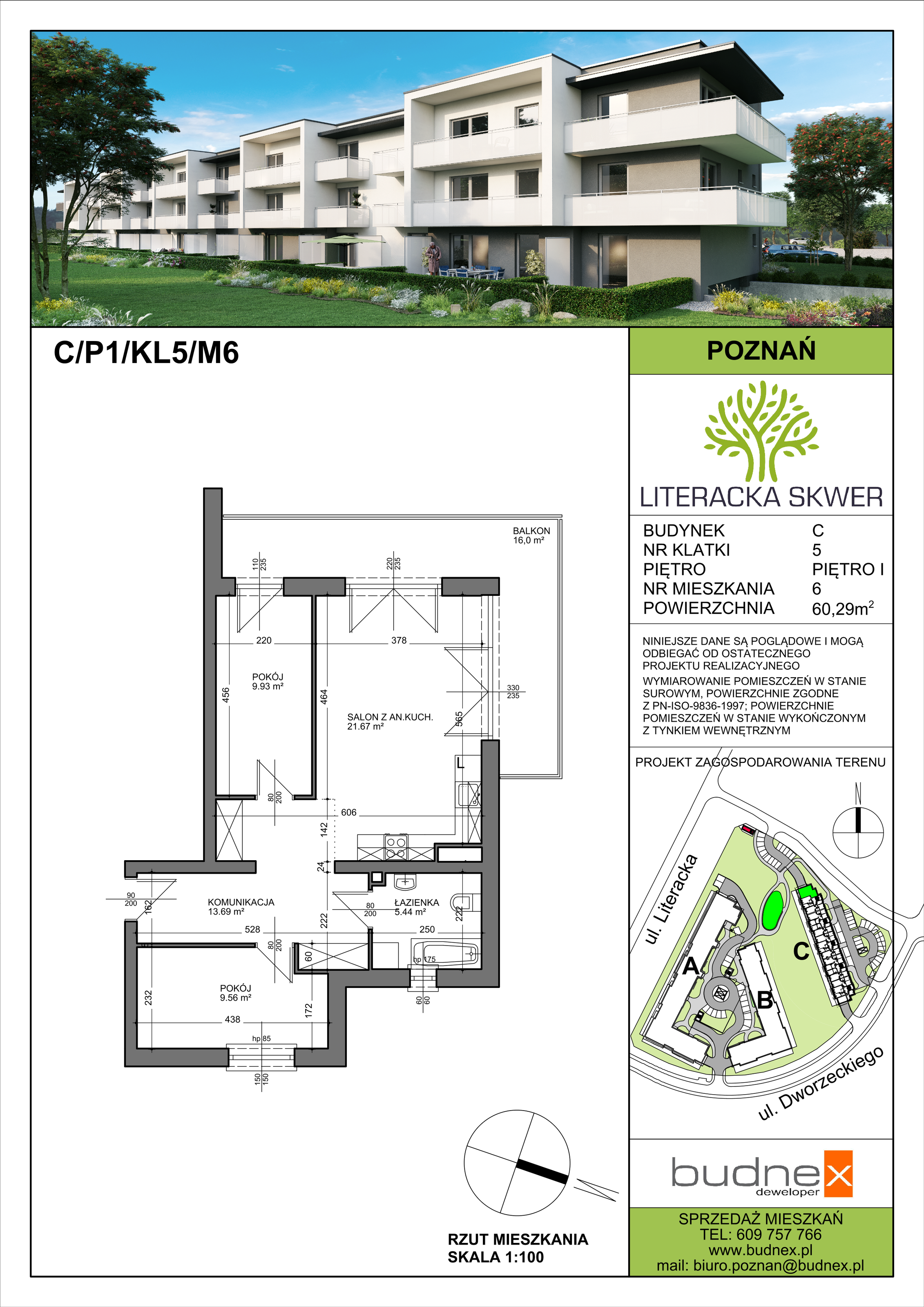 Mieszkanie 60,29 m², parter, oferta nr 5/M6, Literacka Skwer - etap C, Poznań, Strzeszyn, ul. Literacka-idx