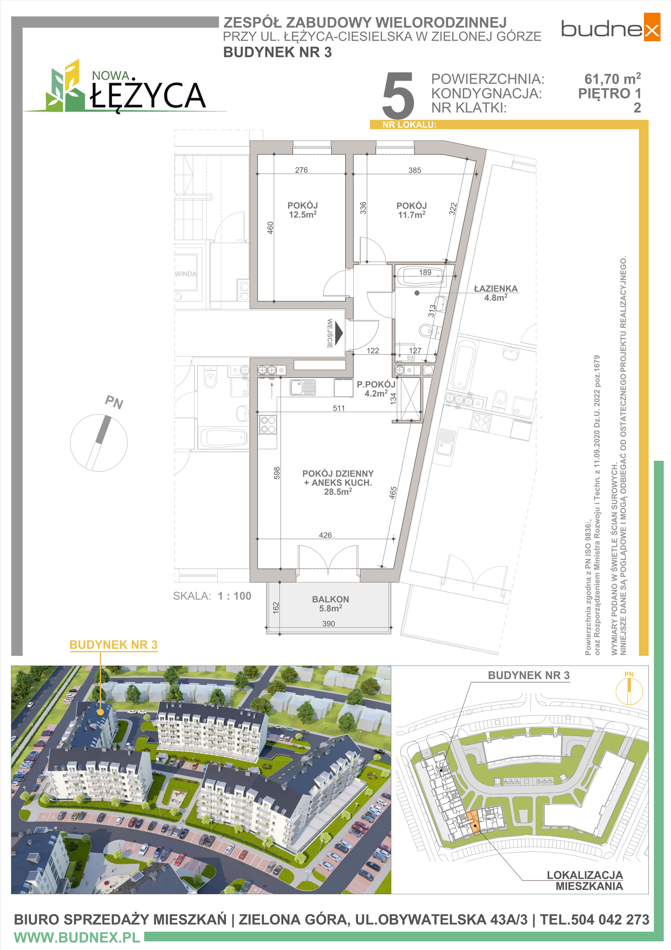 Mieszkanie 61,70 m², piętro 1, oferta nr 2/M5, Nowa Łężyca - Etap 3, Zielona Góra, Łężyca, ul. Łężyca Ceglana-idx