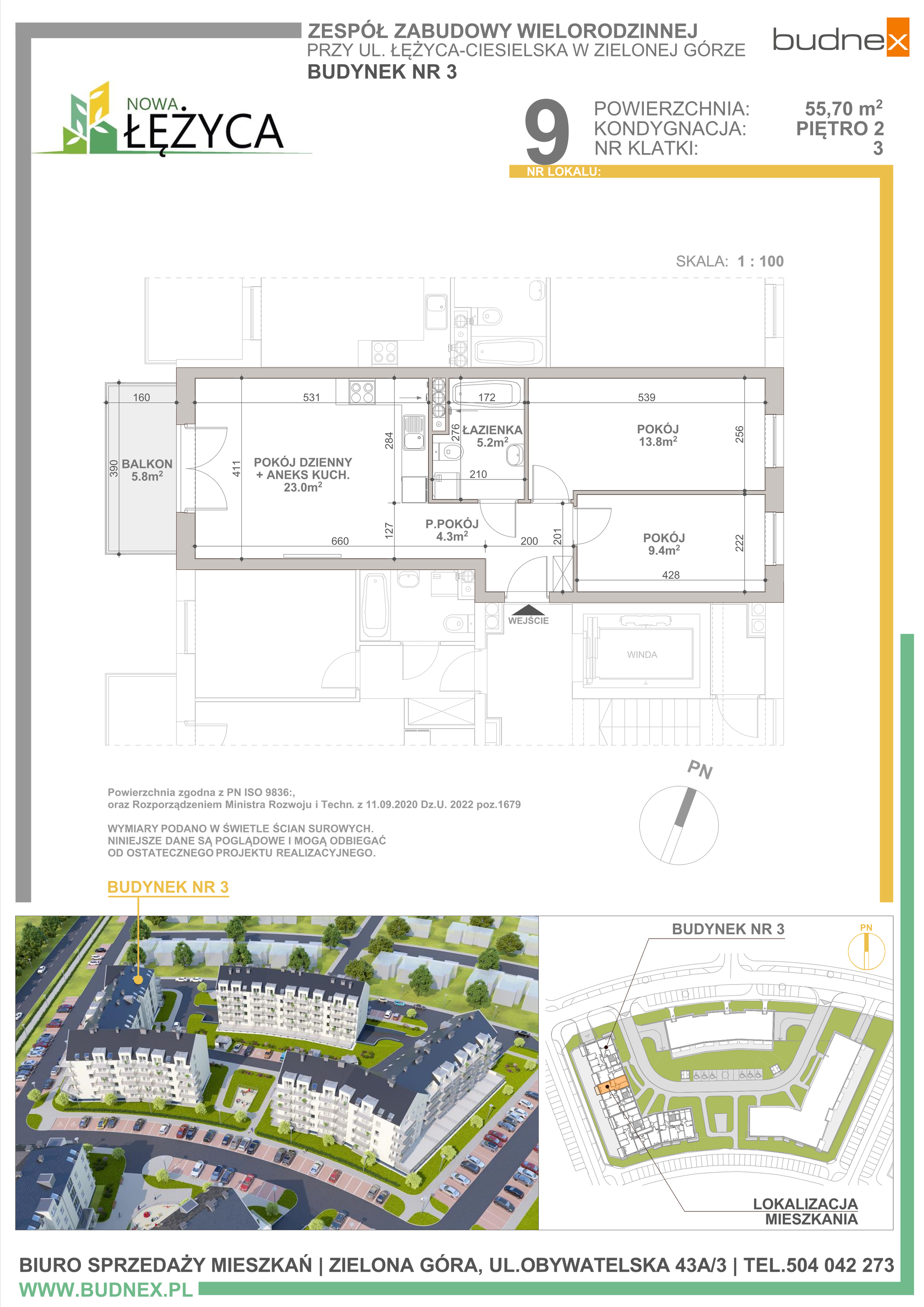 Mieszkanie 55,70 m², piętro 2, oferta nr 3/M9, Nowa Łężyca - Etap 3, Zielona Góra, Łężyca, ul. Łężyca Ceglana-idx