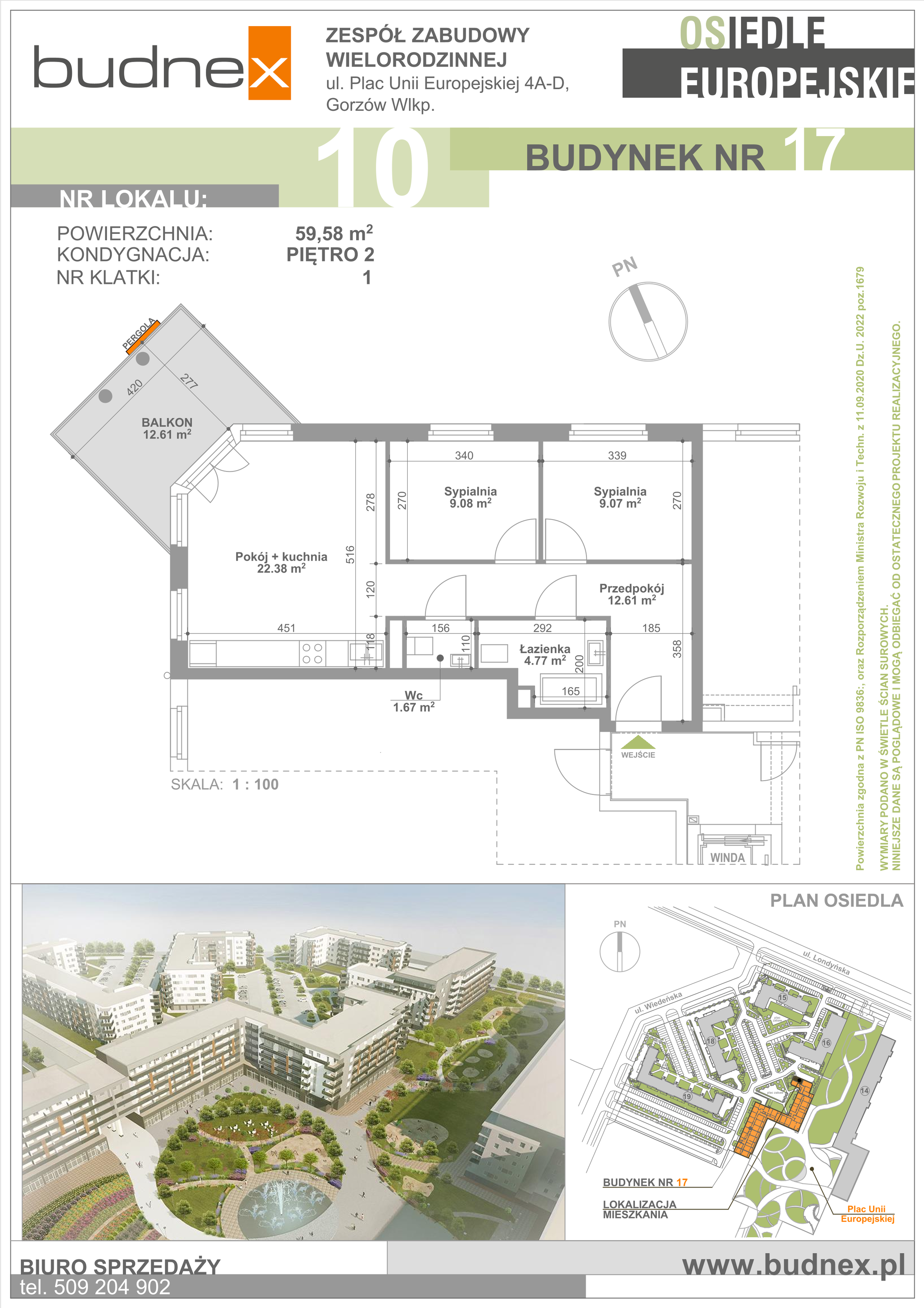 Mieszkanie 59,58 m², piętro 2, oferta nr 1/M10, Osiedle Europejskie - Budynek 17, Gorzów Wielkopolski, Plac Unii Europejskiej 4A-D-idx