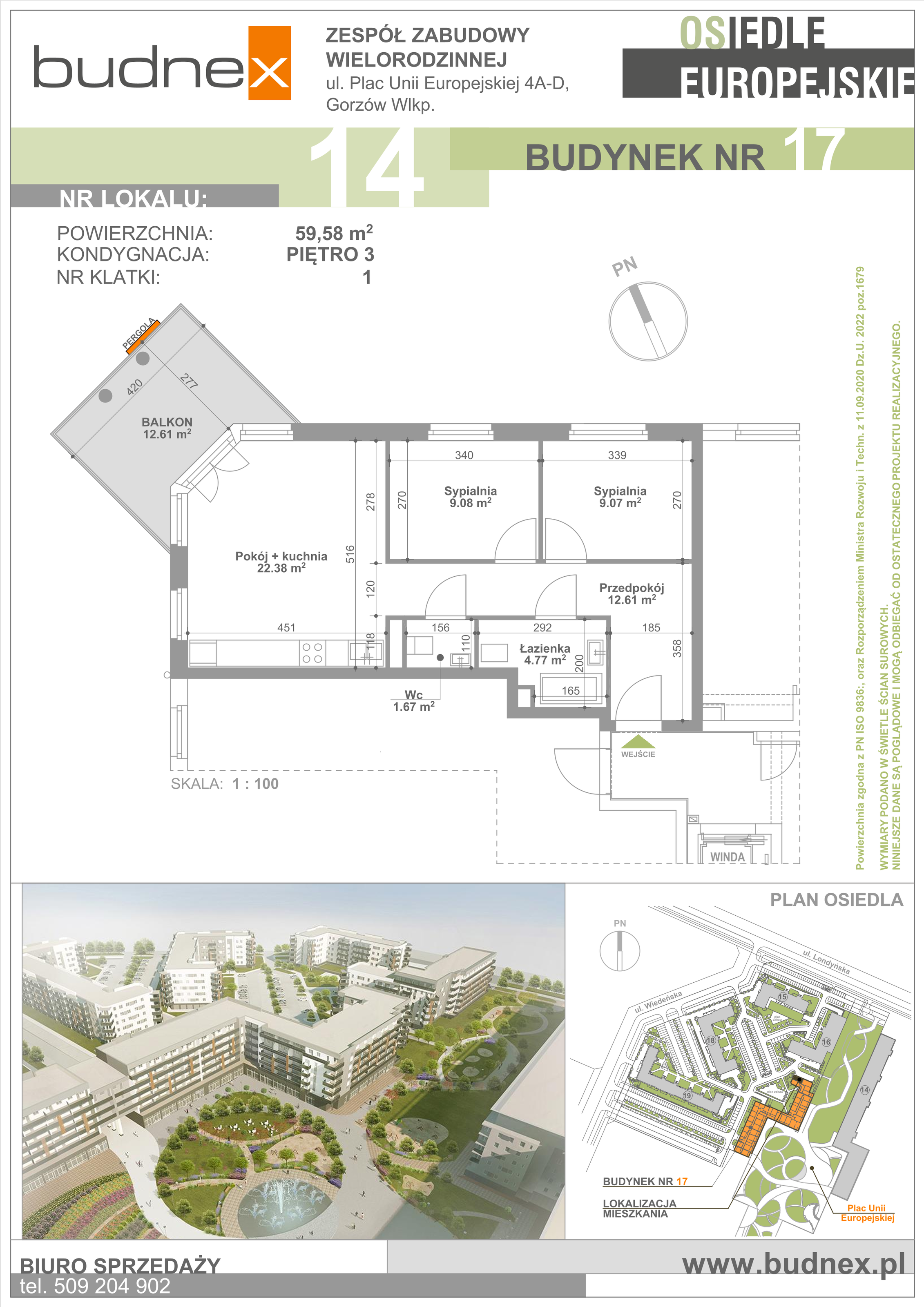 Mieszkanie 59,58 m², piętro 3, oferta nr 1/M14, Osiedle Europejskie - Budynek 17, Gorzów Wielkopolski, Plac Unii Europejskiej 4A-D-idx