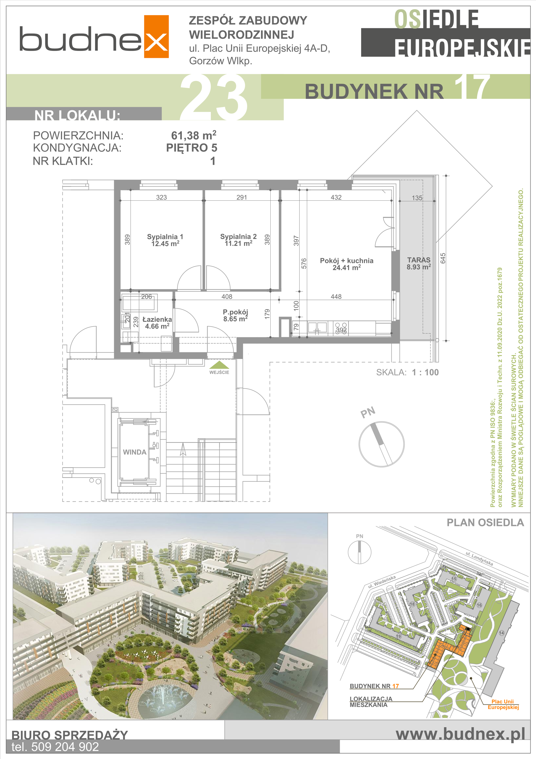 Mieszkanie 61,38 m², piętro 5, oferta nr 1/M23, Osiedle Europejskie - Budynek 17, Gorzów Wielkopolski, Plac Unii Europejskiej 4A-D-idx