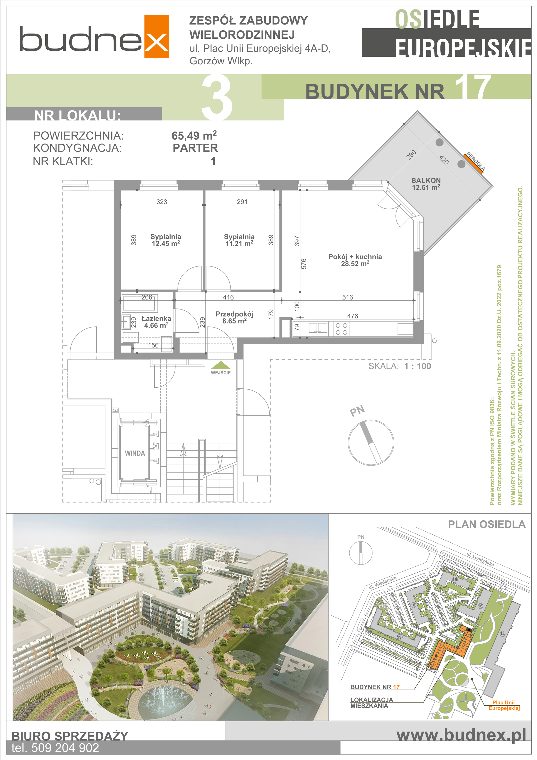 Mieszkanie 65,49 m², parter, oferta nr 1/M3, Osiedle Europejskie - Budynek 17, Gorzów Wielkopolski, Plac Unii Europejskiej 4A-D-idx