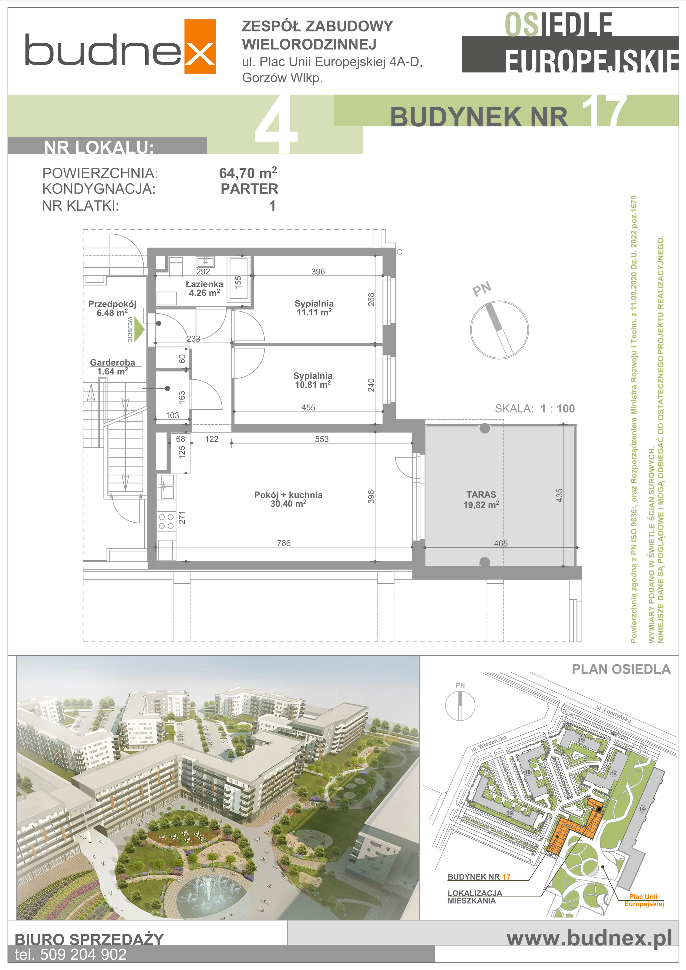 Mieszkanie 64,70 m², parter, oferta nr 1/M4, Osiedle Europejskie - Budynek 17, Gorzów Wielkopolski, Plac Unii Europejskiej 4A-D-idx