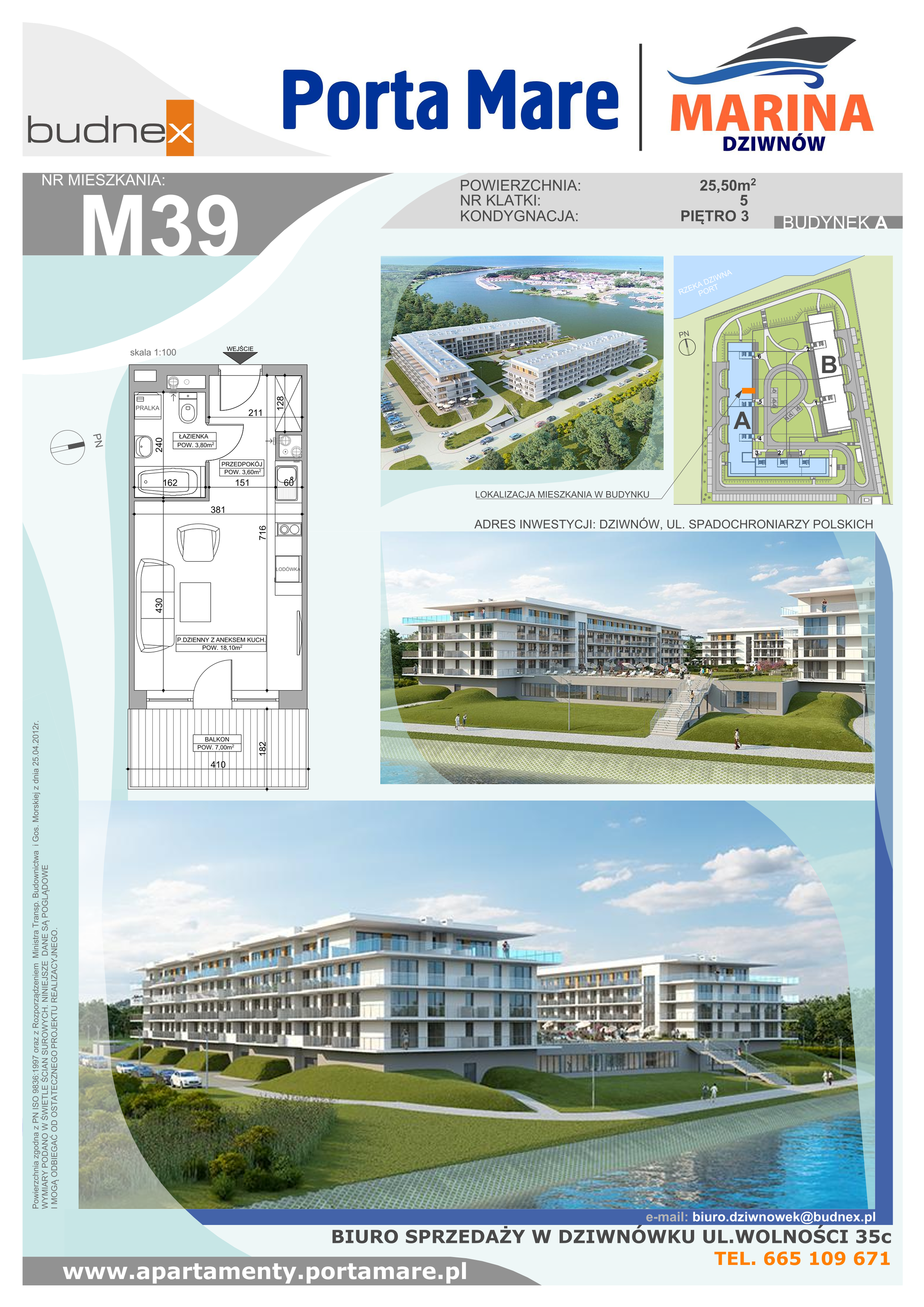 Apartament 25,50 m², piętro 3, oferta nr A.5.M39, Porta Mare MARINA Dziwnów, Dziwnów, ul. Spadochroniarzy Polskich 10-idx