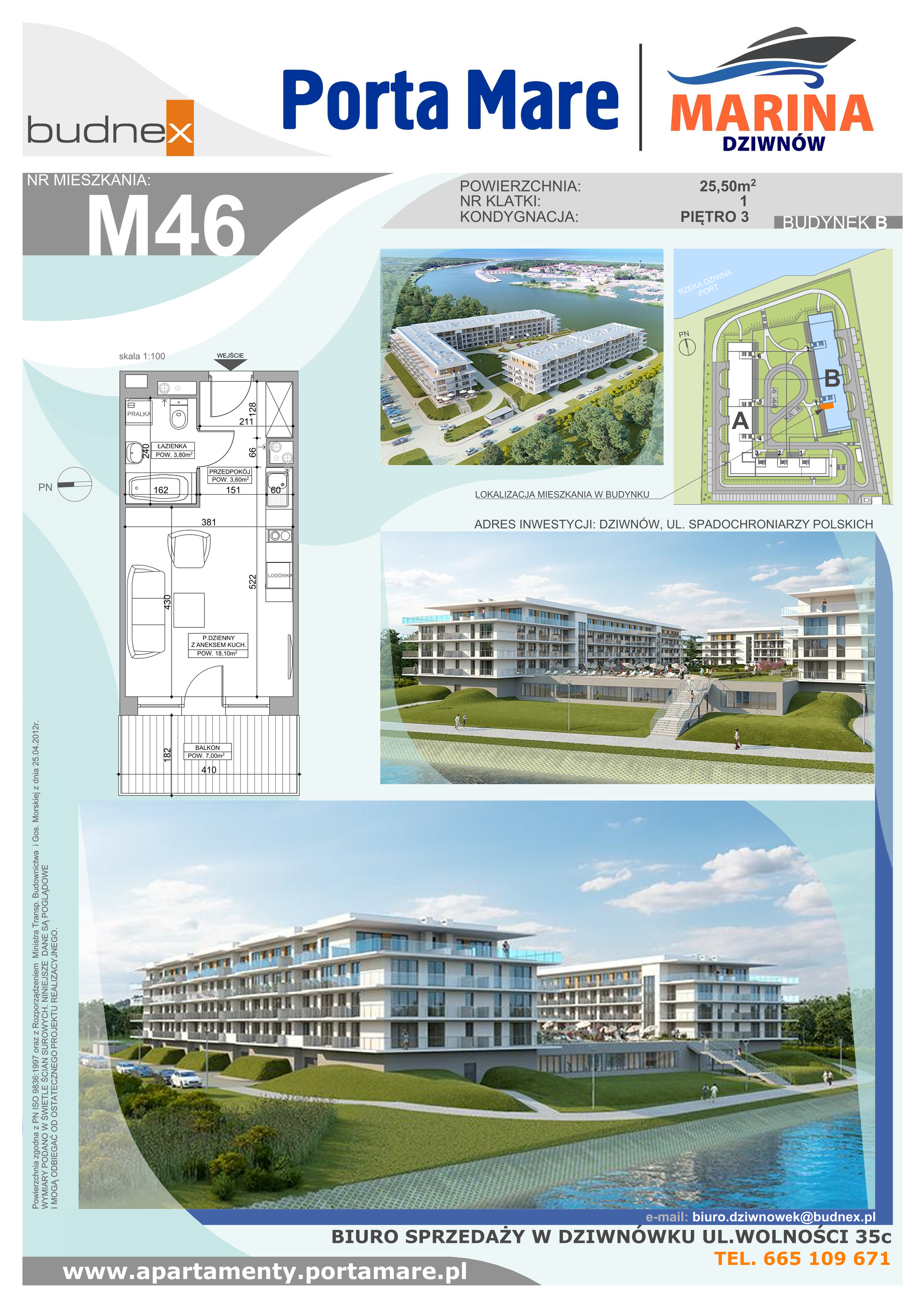 Apartament 25,50 m², piętro 3, oferta nr B.1.M46, Porta Mare MARINA Dziwnów, Dziwnów, ul. Spadochroniarzy Polskich 10-idx