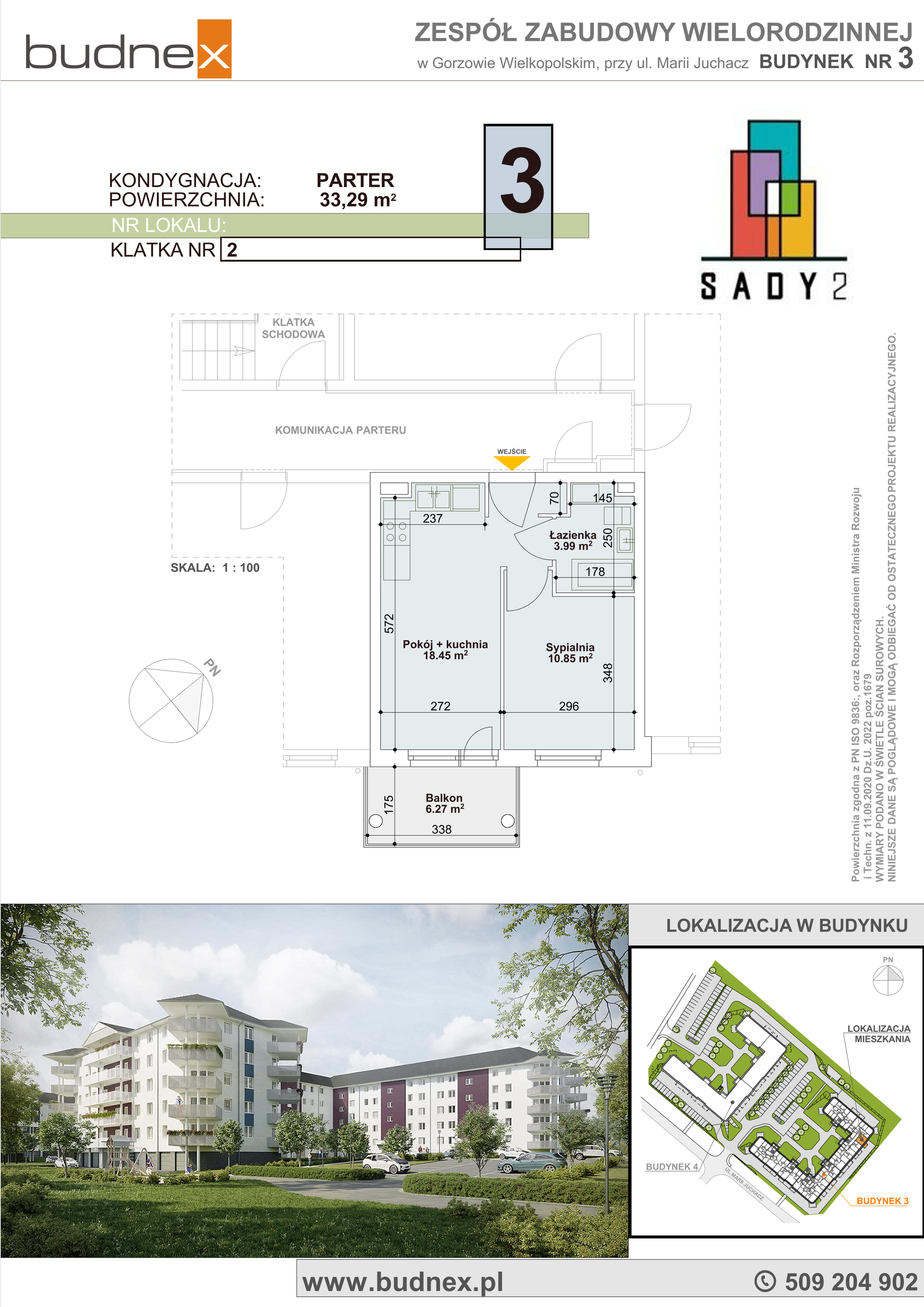 Mieszkanie 33,29 m², parter, oferta nr 2/M3, Sady II Bud. 3, Gorzów Wielkopolski, ul. Marii Juchacz-idx