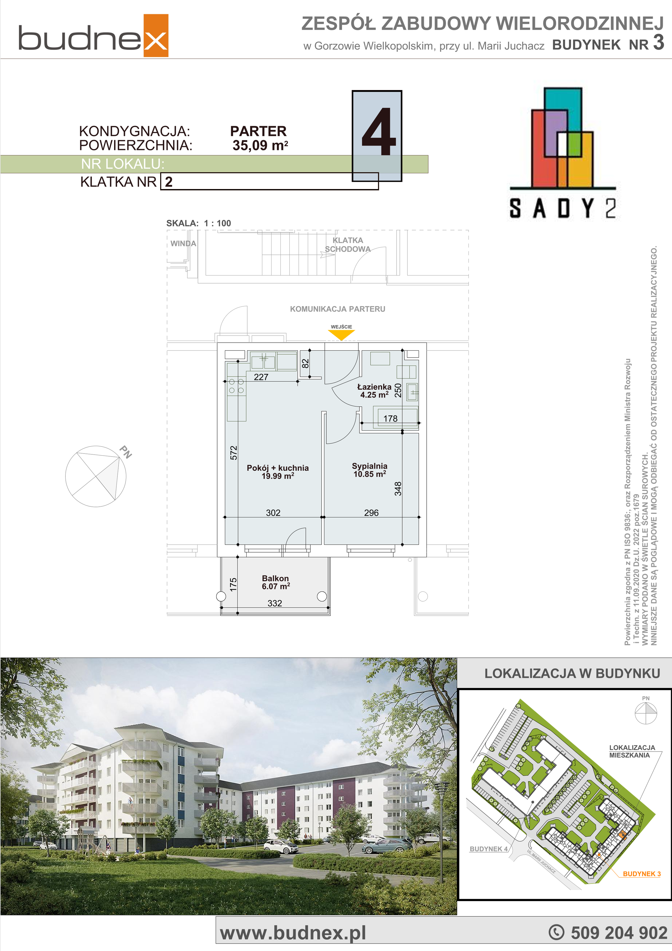 Mieszkanie 35,09 m², parter, oferta nr 2/M4, Sady II Bud. 3, Gorzów Wielkopolski, ul. Marii Juchacz-idx